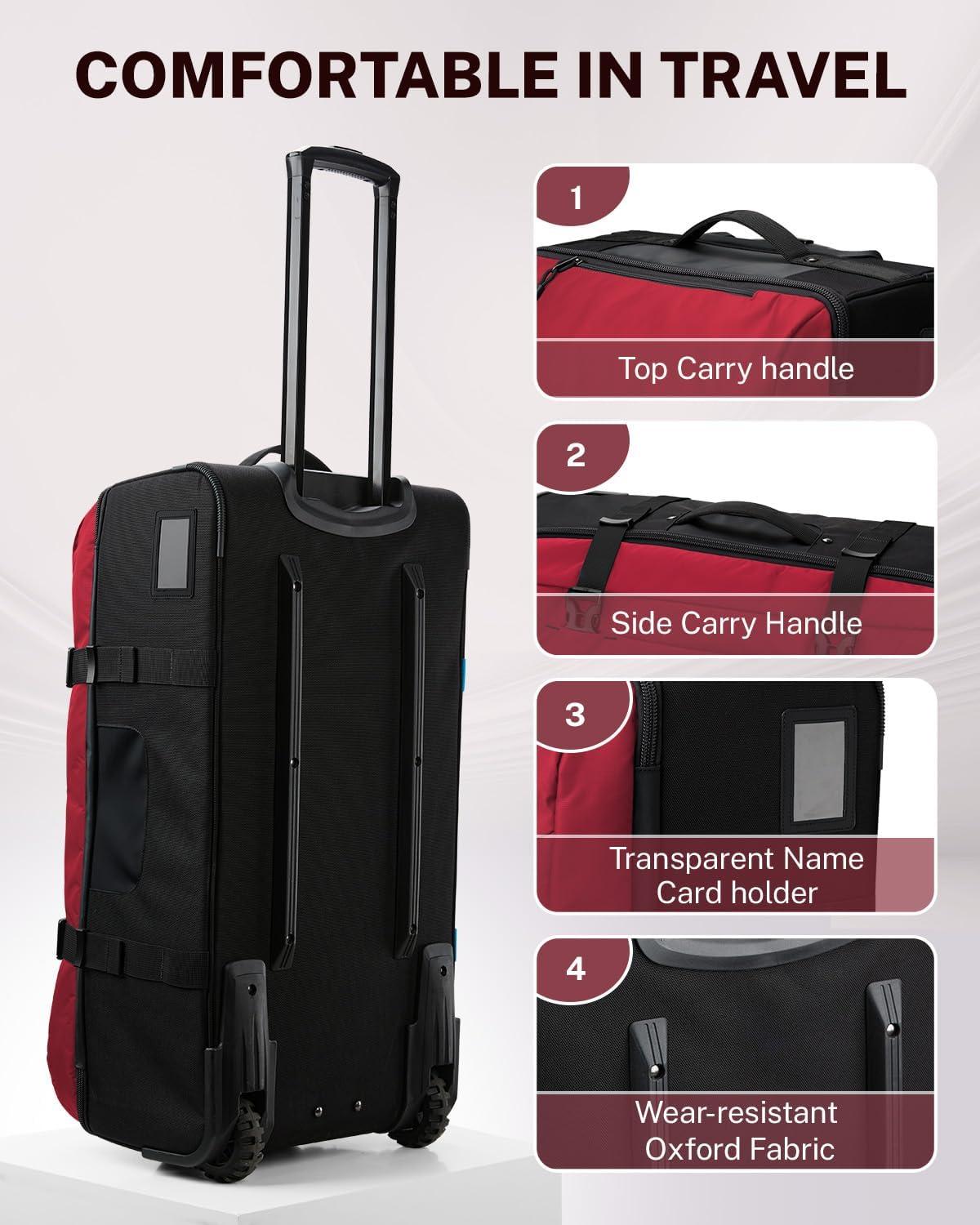 image:imageGonex Rolling Duffle Bag with Wheels Waterrepellent 90L Nylon Large Wheeled Travel Duffel Luggage with TSA Lock amp Telescopic Handle 30 inch Dark GreenPure Red