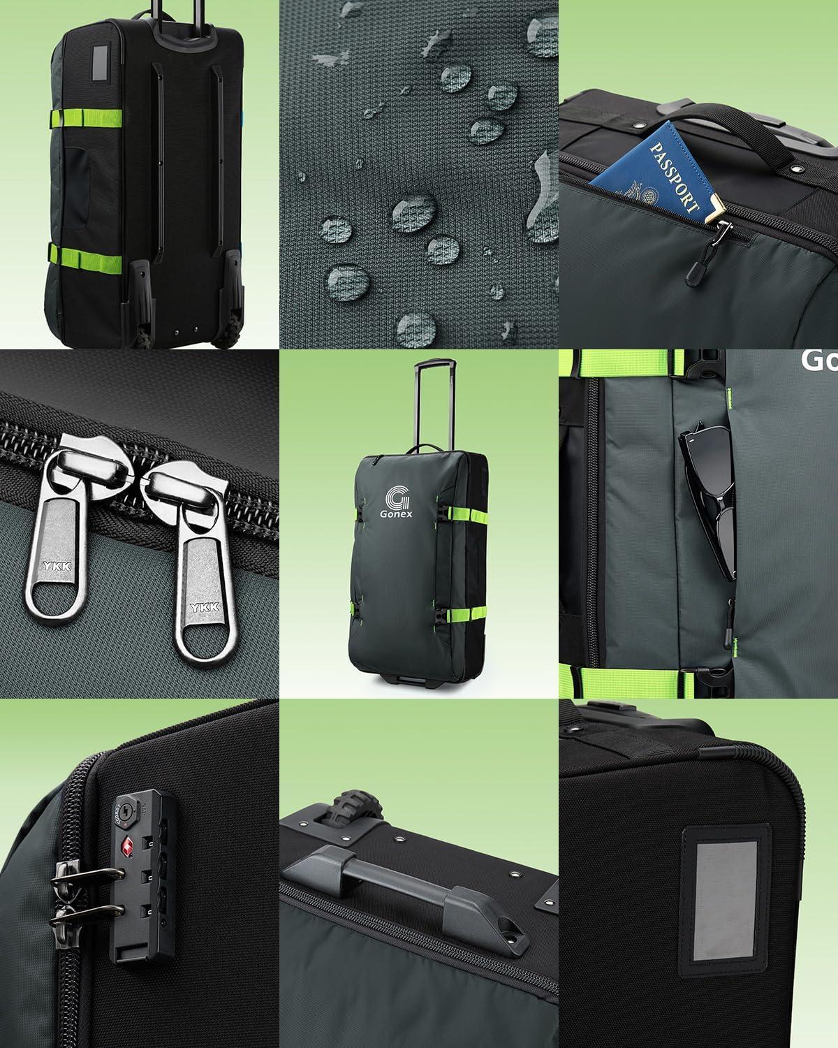 image:imageGonex Rolling Duffle Bag with Wheels Waterrepellent 90L Nylon Large Wheeled Travel Duffel Luggage with TSA Lock amp Telescopic Handle 30 inch Dark GreenDark Green