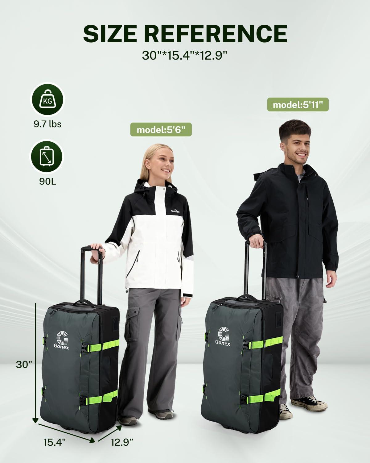 image:imageGonex Rolling Duffle Bag with Wheels Waterrepellent 90L Nylon Large Wheeled Travel Duffel Luggage with TSA Lock amp Telescopic Handle 30 inch Dark GreenDark Green