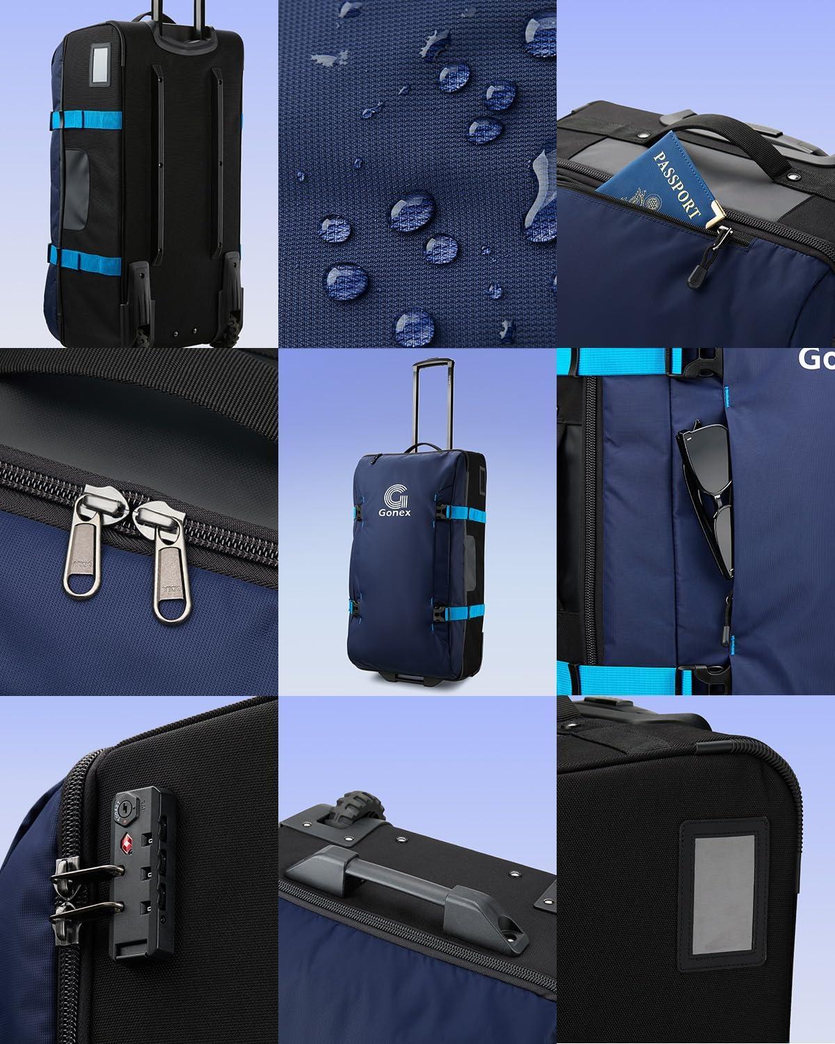 image:imageGonex Rolling Duffle Bag with Wheels Waterrepellent 90L Nylon Large Wheeled Travel Duffel Luggage with TSA Lock amp Telescopic Handle 30 inch Dark GreenDark Blue