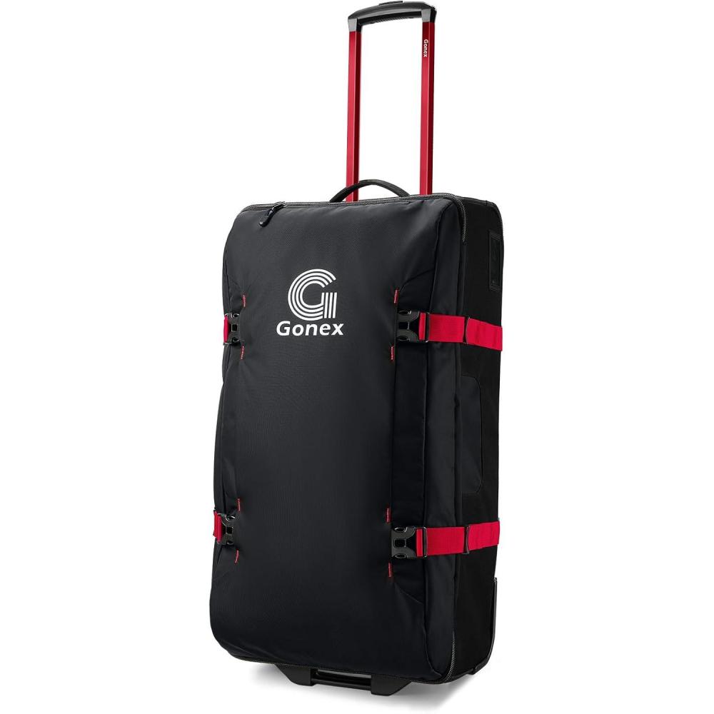 image:imageGonex Rolling Duffle Bag with Wheels Waterrepellent 90L Nylon Large Wheeled Travel Duffel Luggage with TSA Lock amp Telescopic Handle 30 inch Dark GreenBlack Red