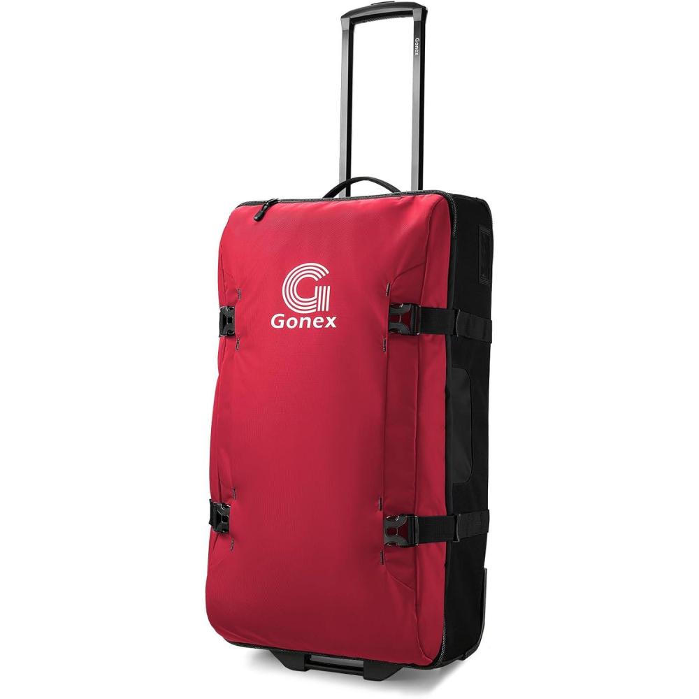 image:imageGonex Rolling Duffle Bag with Wheels Waterrepellent 90L Nylon Large Wheeled Travel Duffel Luggage with TSA Lock amp Telescopic Handle 30 inch Dark GreenPure Red