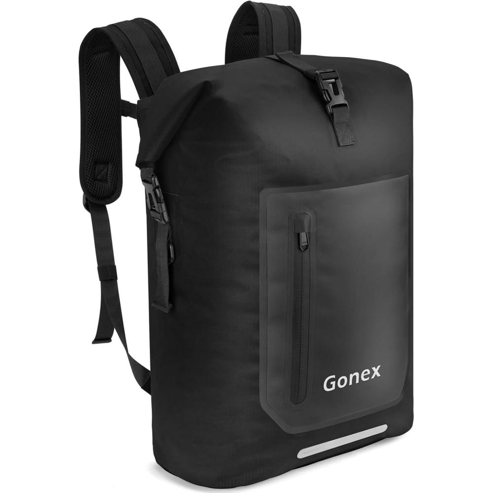 image:imageGonex Ultralight Waterproof TPU Backpack 55L Roll Top Dry Bag with Comfortable Padded Back Panel for Kayaking Boating Camping Fishing TravelGreyBlack