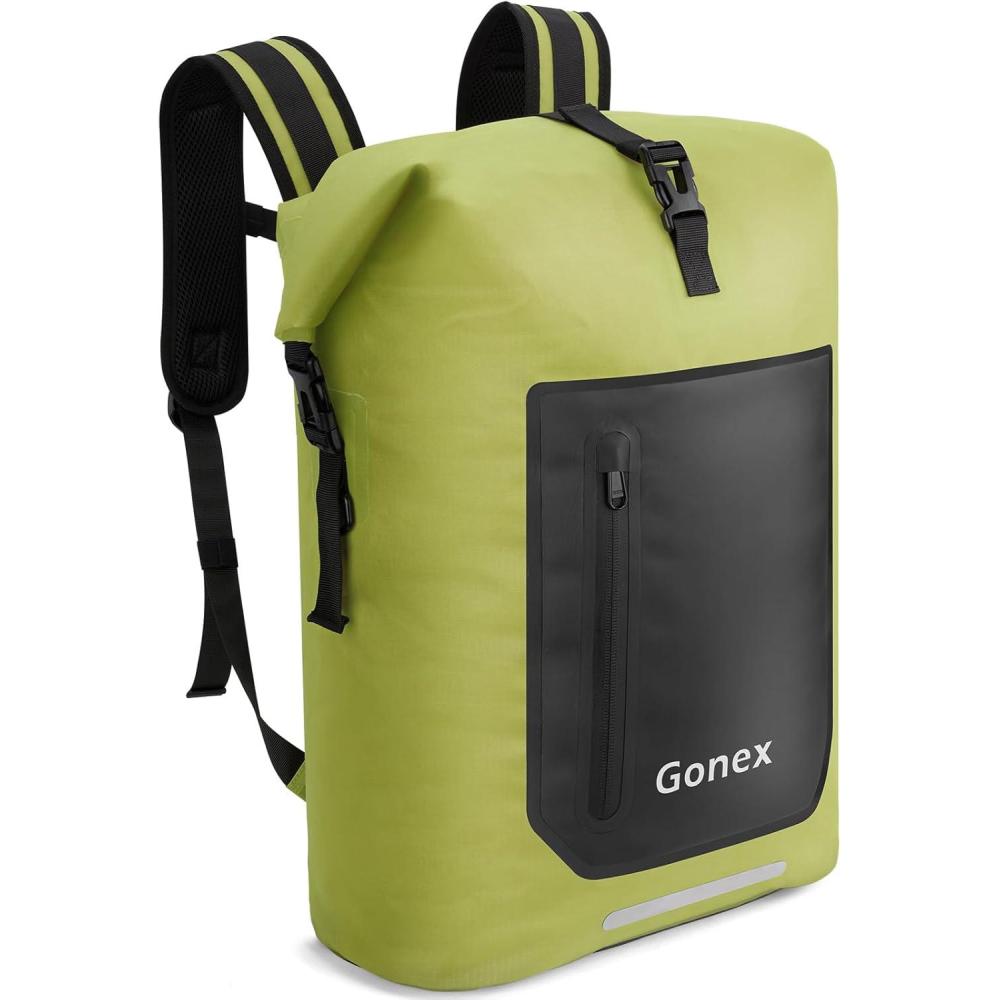 image:imageGonex Ultralight Waterproof TPU Backpack 55L Roll Top Dry Bag with Comfortable Padded Back Panel for Kayaking Boating Camping Fishing TravelGreyGreen