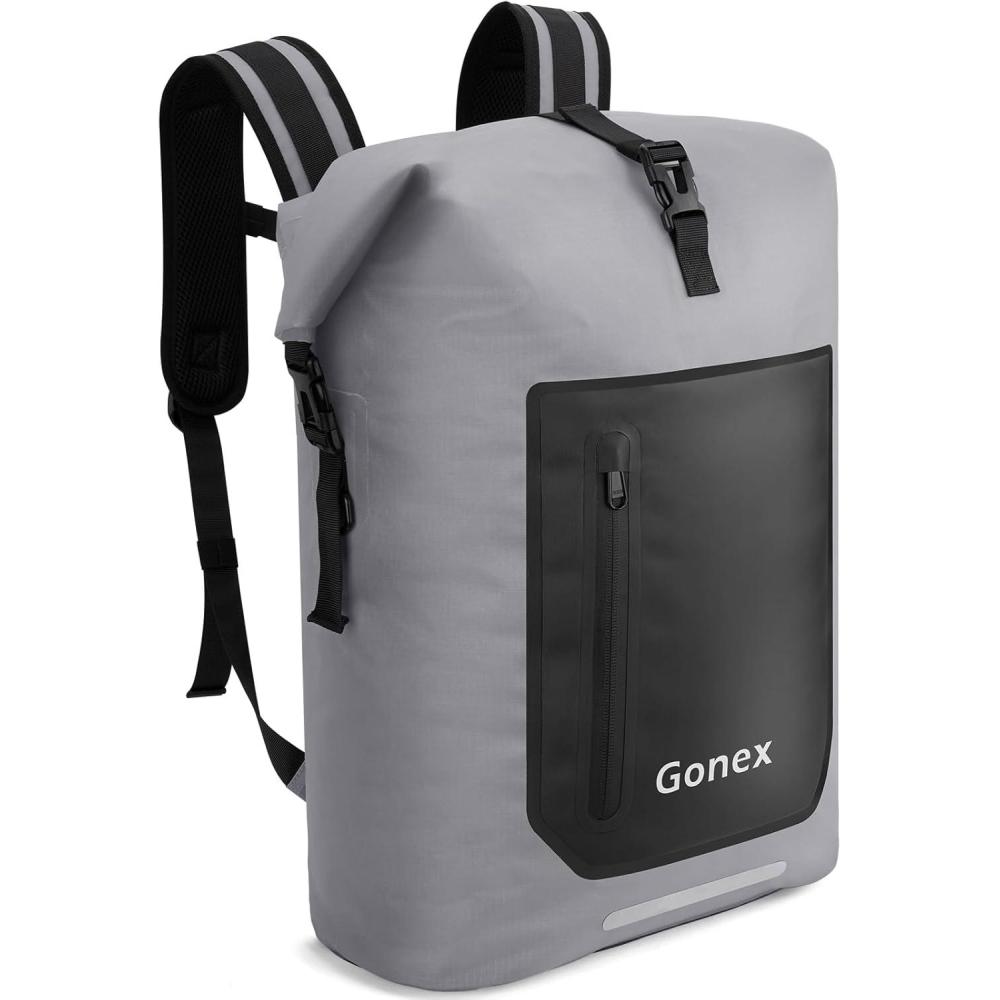 image:imageGonex Ultralight Waterproof TPU Backpack 55L Roll Top Dry Bag with Comfortable Padded Back Panel for Kayaking Boating Camping Fishing TravelGreyGrey