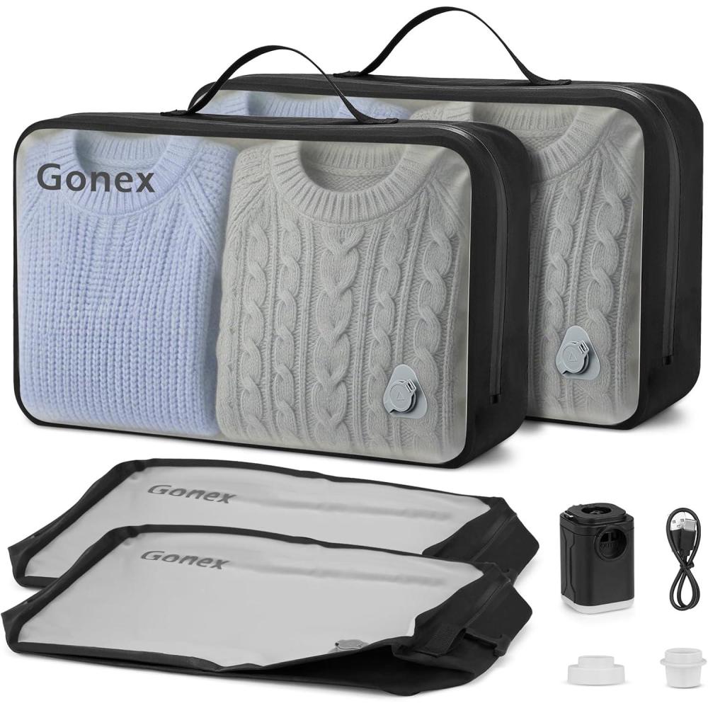image:imageGonex Vacuum Compression Bag with Pump  Reusable Waterproof Travel Packing Organizer with Wide Opening Handle amp View Window for Suitcase Backpack amp Clothes Storage 1 Bag  1 Pump2Bags1Pump