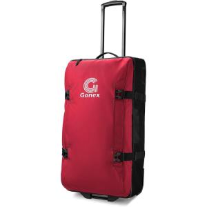 Gonex Rolling Duffle Bag with Wheels, Water-repellent 90L Nylon Large Wheeled Travel Duffel Luggage with TSA Lock & Telescopic Handle 30 inch, Dark Green(Pure Red)