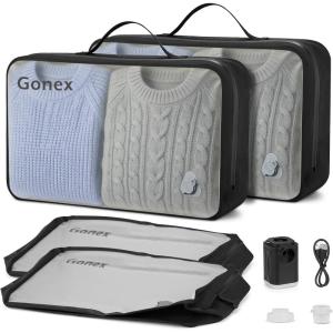 Gonex Vacuum Compression Bag with Pump – Reusable, Waterproof Travel Packing Organizer with Wide Opening, Handle & View Window for Suitcase, Backpack & Clothes Storage (1 Bag + 1 Pump)(2Bags+1Pump)