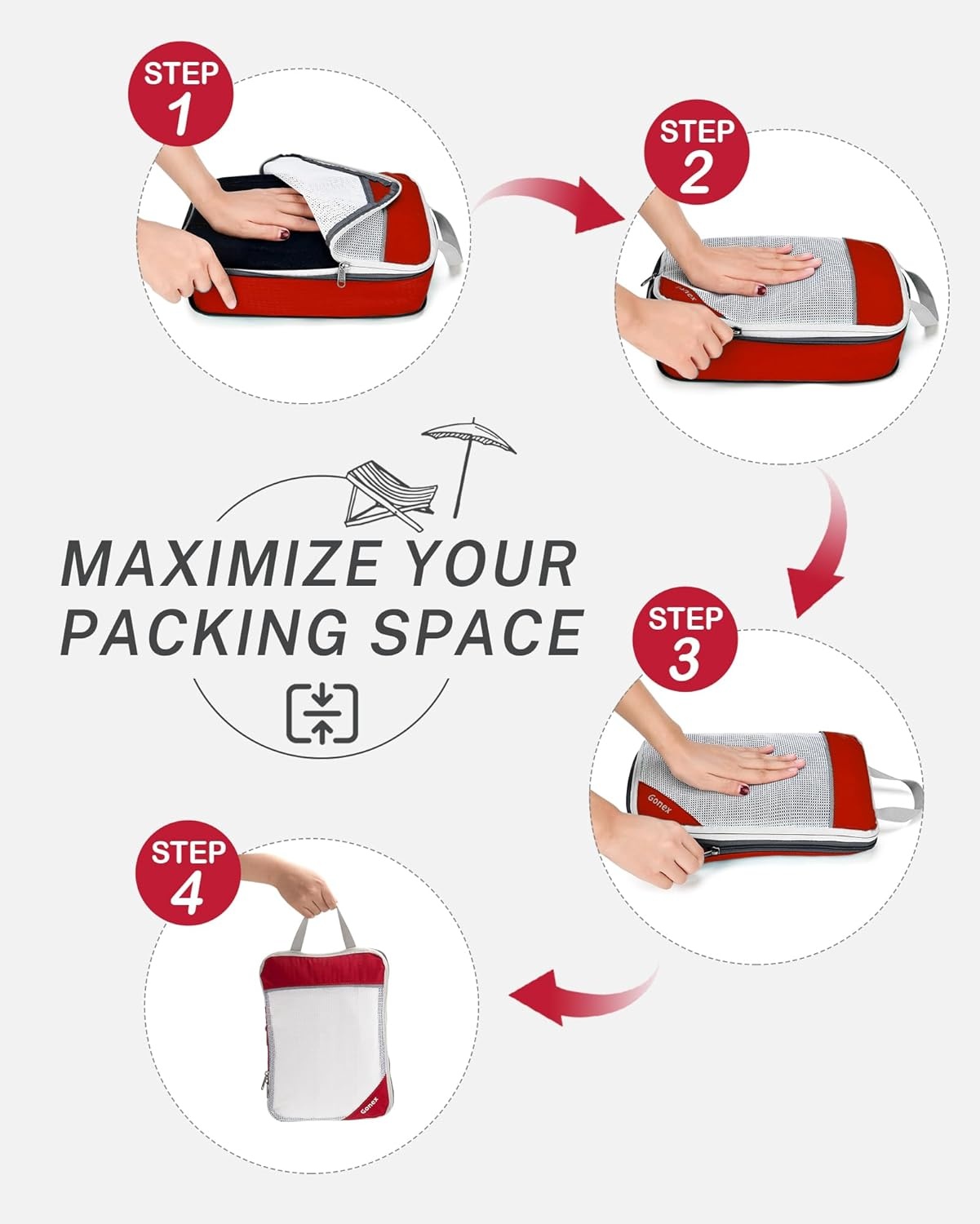 image:imageCompression Packing Cubes Gonex Extensible Storage Mesh Bags Organizers6Red