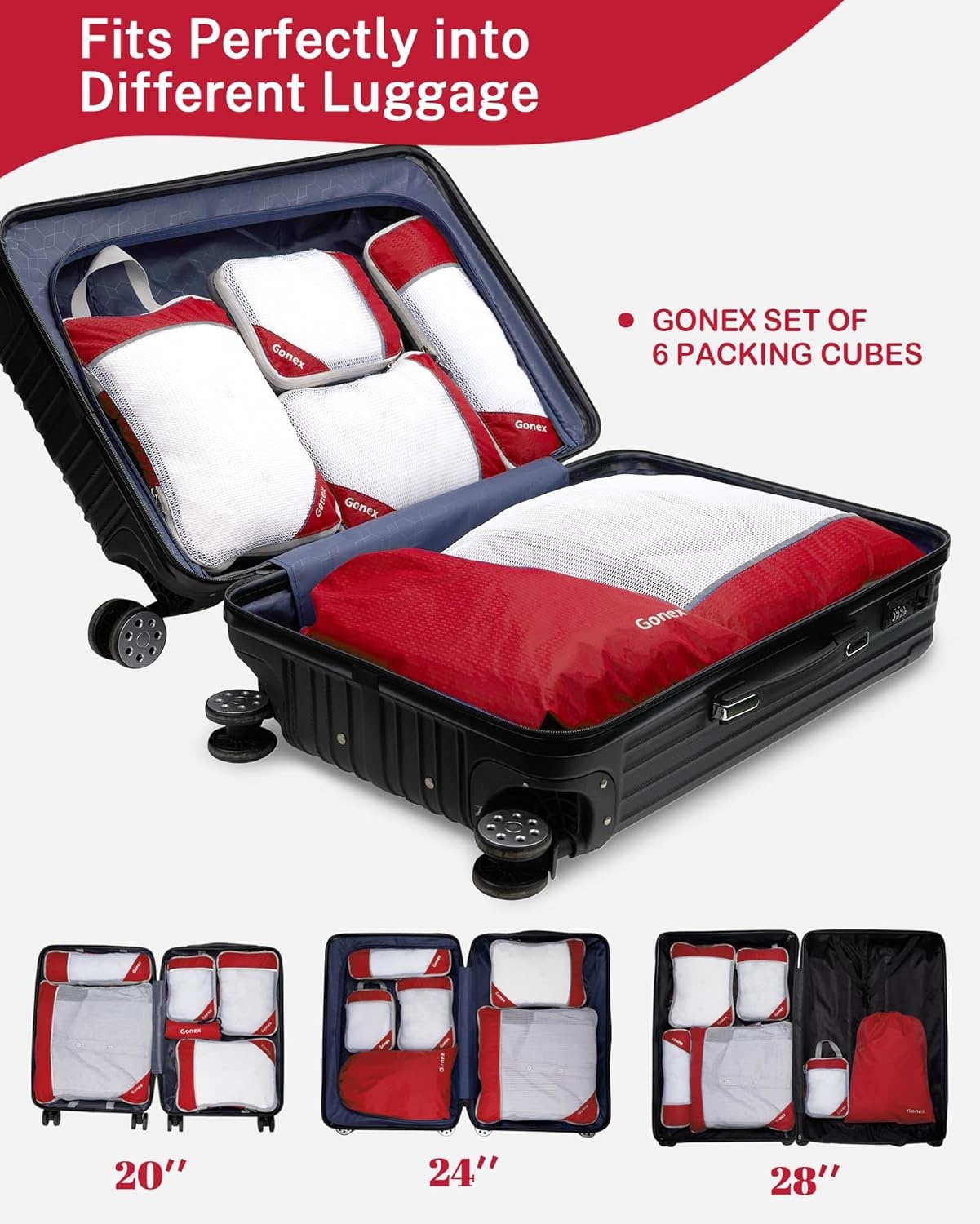 image:imageCompression Packing Cubes Gonex Extensible Storage Mesh Bags Organizers6Red