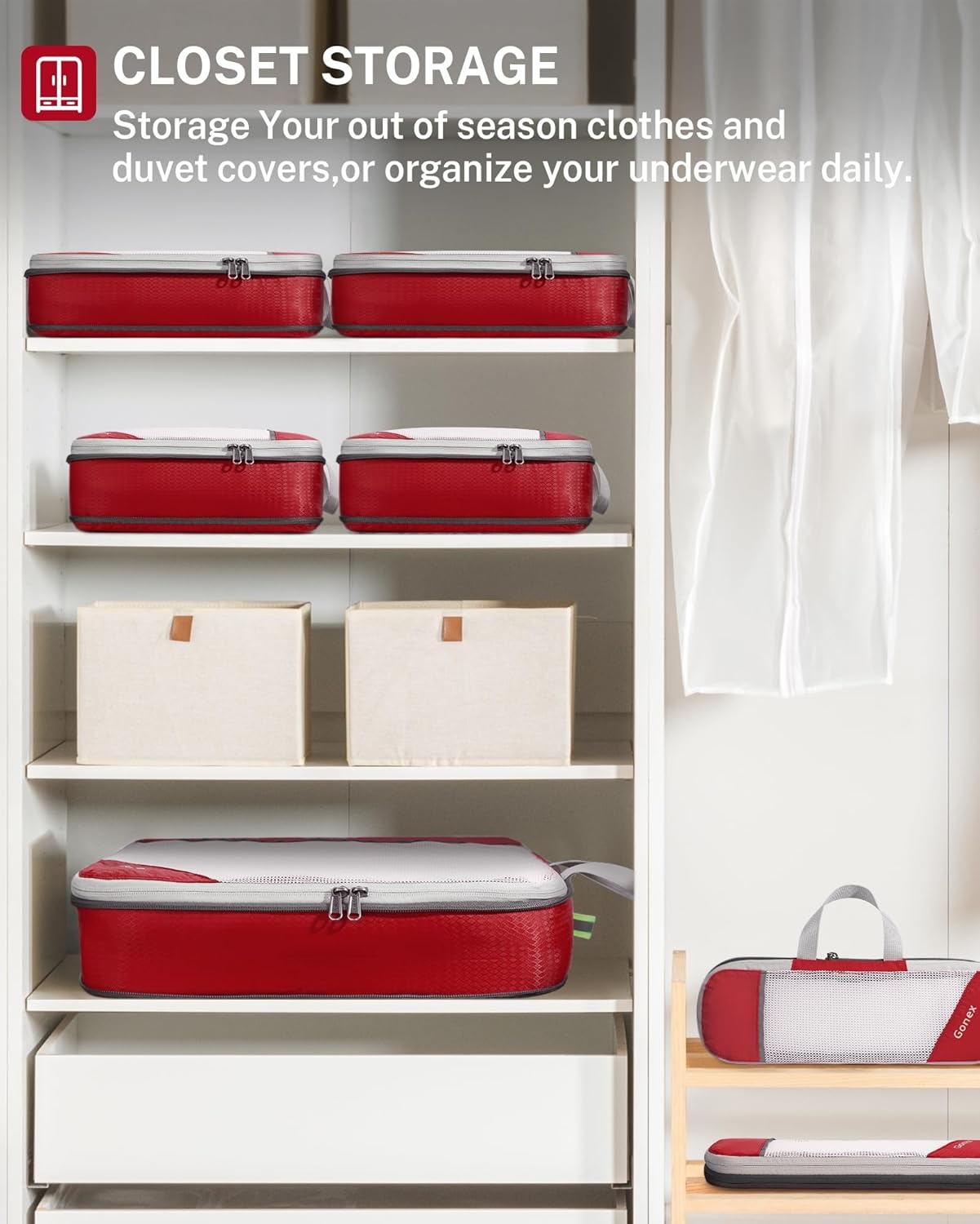 image:imageCompression Packing Cubes Gonex Extensible Storage Mesh Bags Organizers6Red