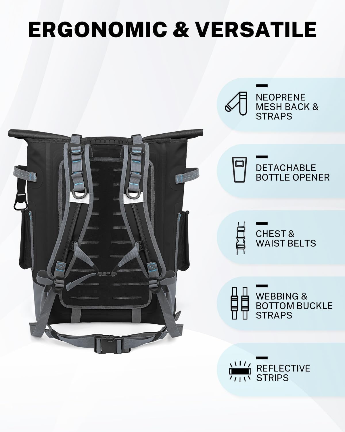 image:imageGonex Cooler Backpack 40 Can Insulated Soft Backpack Cooler Bag for Men Women Waterproof Nylon TPU Cooler Backpack for Beach Picnic Lunch and CampingBlack
