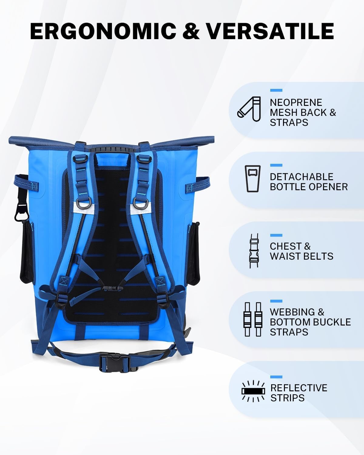 image:imageGonex Cooler Backpack 40 Can Insulated Soft Backpack Cooler Bag for Men Women Waterproof Nylon TPU Cooler Backpack for Beach Picnic Lunch and CampingBlue
