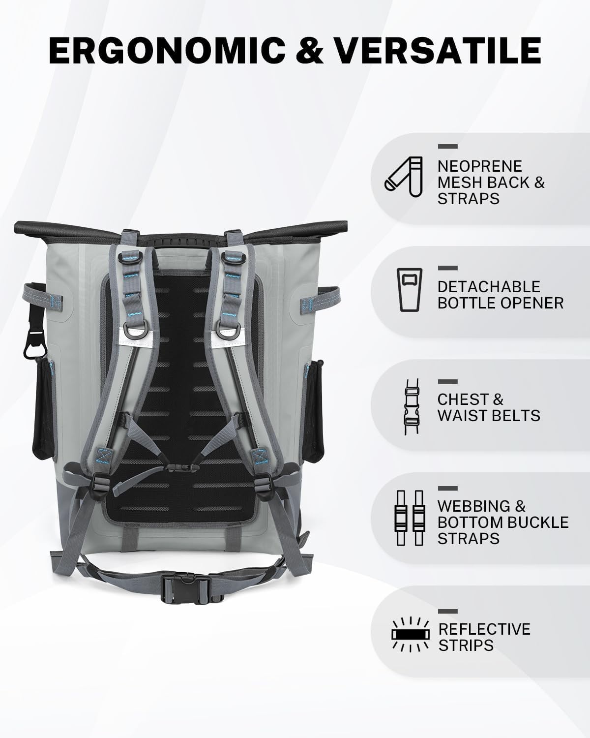 image:imageGonex Cooler Backpack 40 Can Insulated Soft Backpack Cooler Bag for Men Women Waterproof Nylon TPU Cooler Backpack for Beach Picnic Lunch and CampingLight Gray