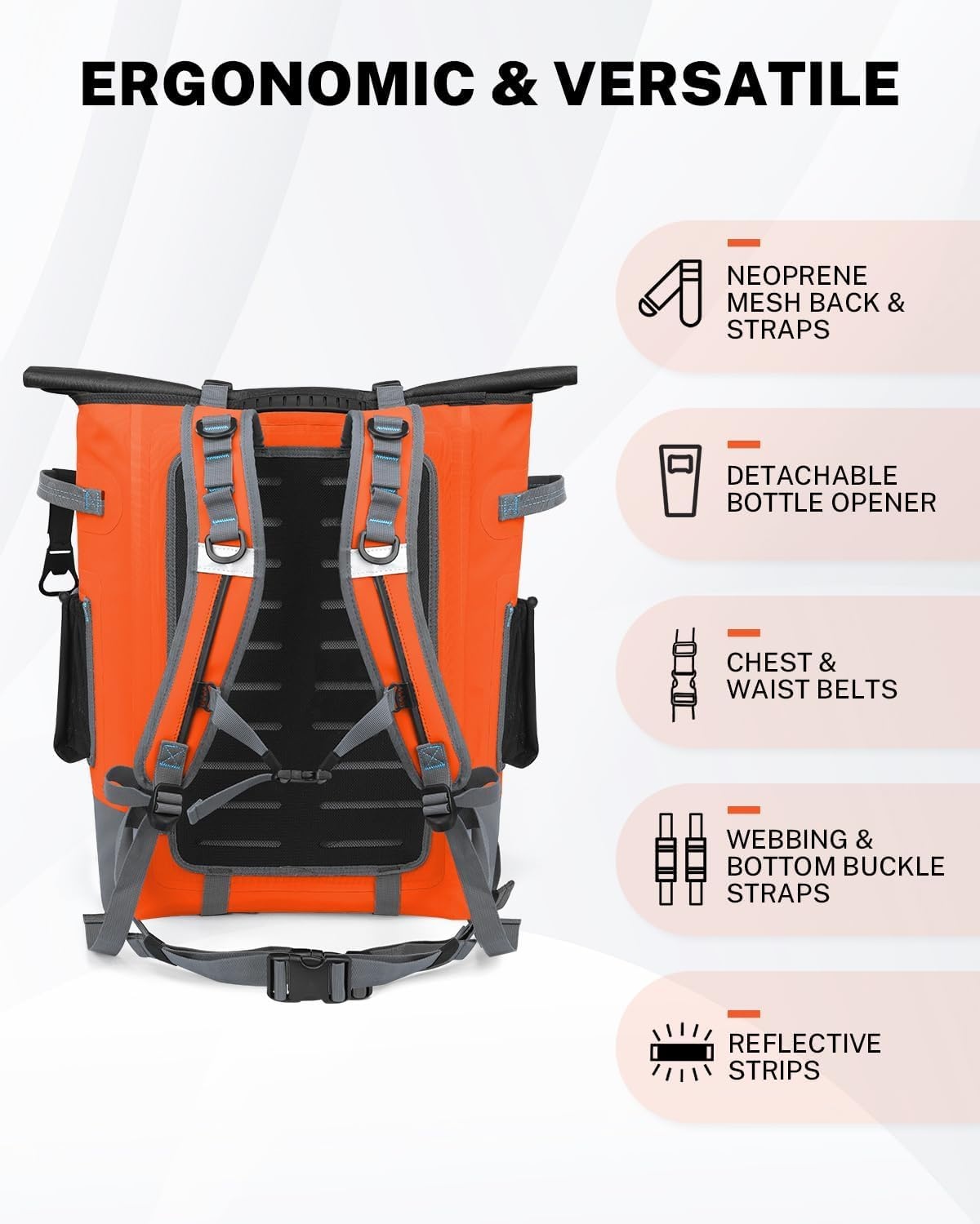 image:imageGonex Cooler Backpack 40 Can Insulated Soft Backpack Cooler Bag for Men Women Waterproof Nylon TPU Cooler Backpack for Beach Picnic Lunch and CampingOrange