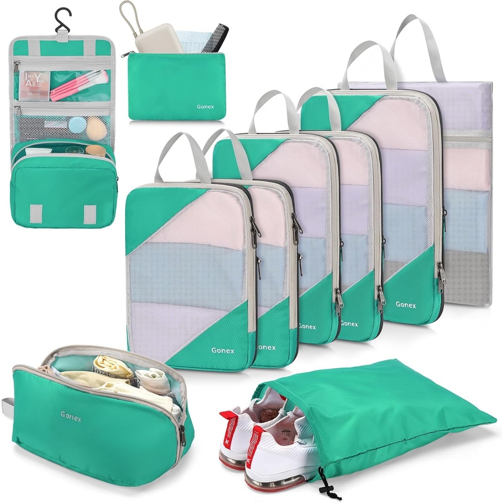 image:imageCompression Packing Cubes Gonex Extensible Storage Mesh Bags OrganizersGreen Turquoise