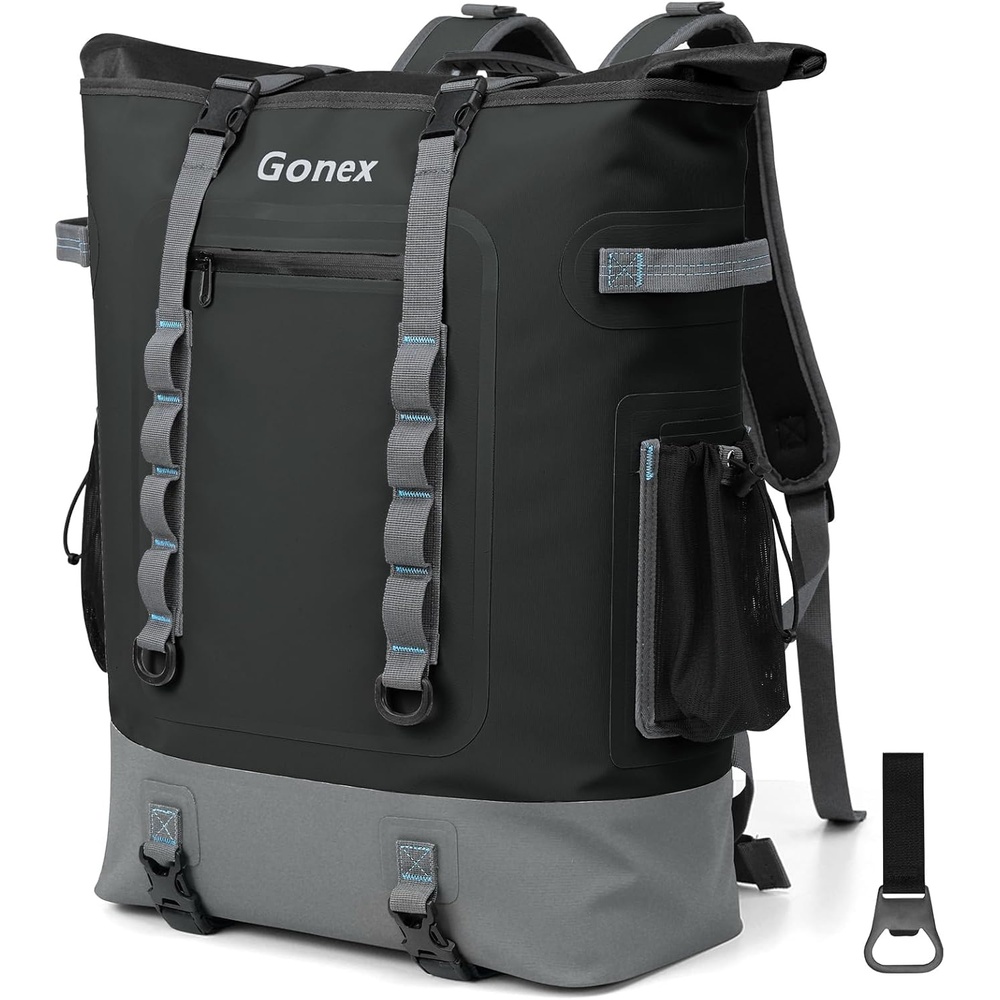 image:imageGonex Cooler Backpack 40 Can Insulated Soft Backpack Cooler Bag for Men Women Waterproof Nylon TPU Cooler Backpack for Beach Picnic Lunch and CampingBlack