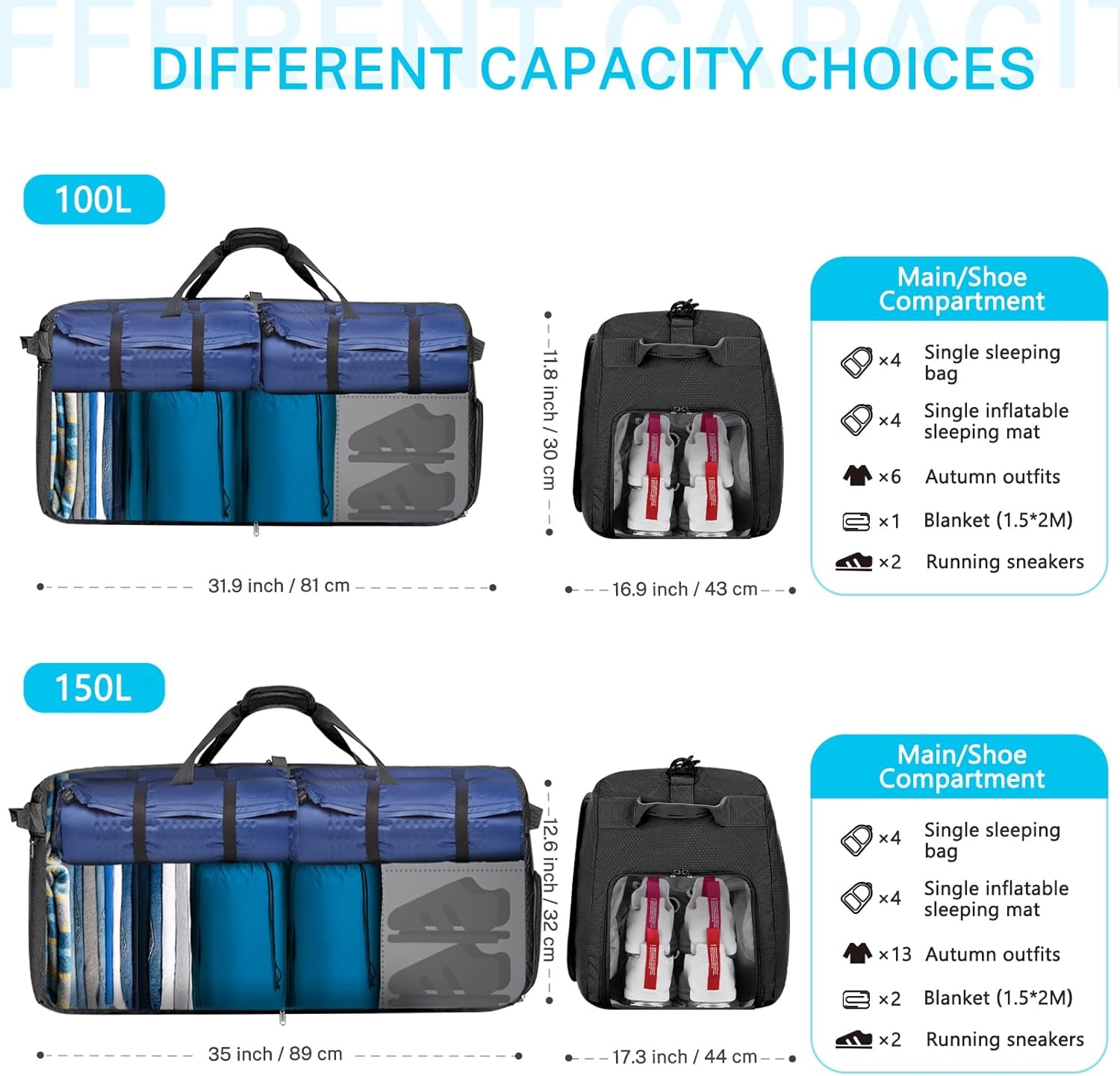image:imageGonex Large Foldable Travel Duffle Bag with Shoes Compartment Packable Lightweight Water Repellent Duffel Bag for Camping Gym Weekender BagBlackish Green