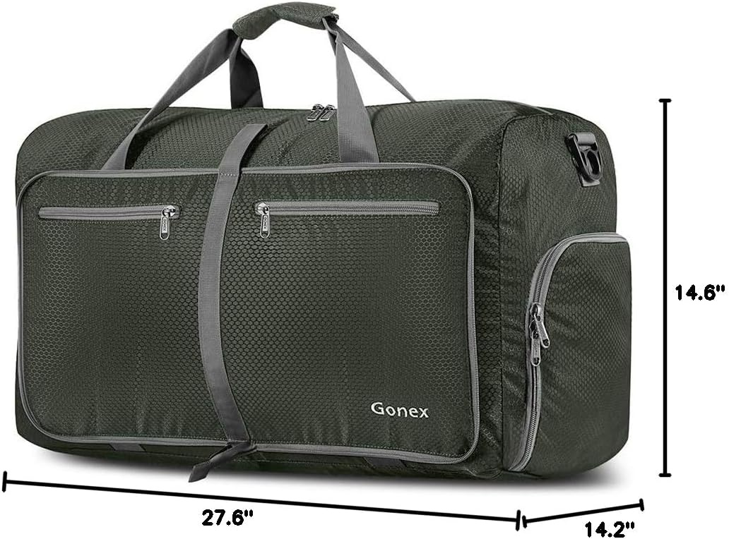 image:imageGonex Large Foldable Travel Duffle Bag with Shoes Compartment Packable Lightweight Water Repellent Duffel Bag for Camping Gym Weekender BagDark Green
