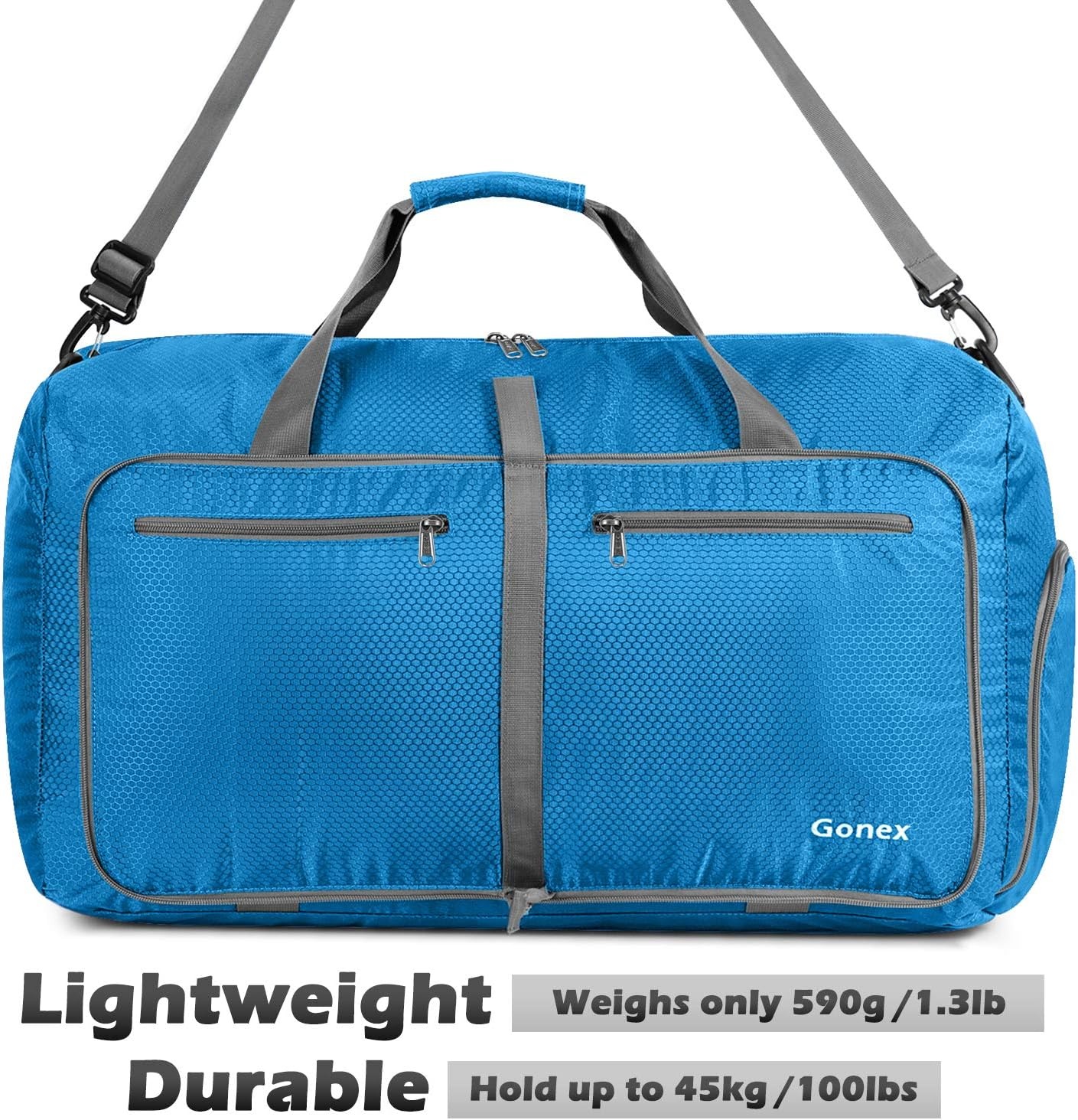 image:imageGonex Large Foldable Travel Duffle Bag with Shoes Compartment Packable Lightweight Water Repellent Duffel Bag for Camping Gym Weekender BagSky Blue