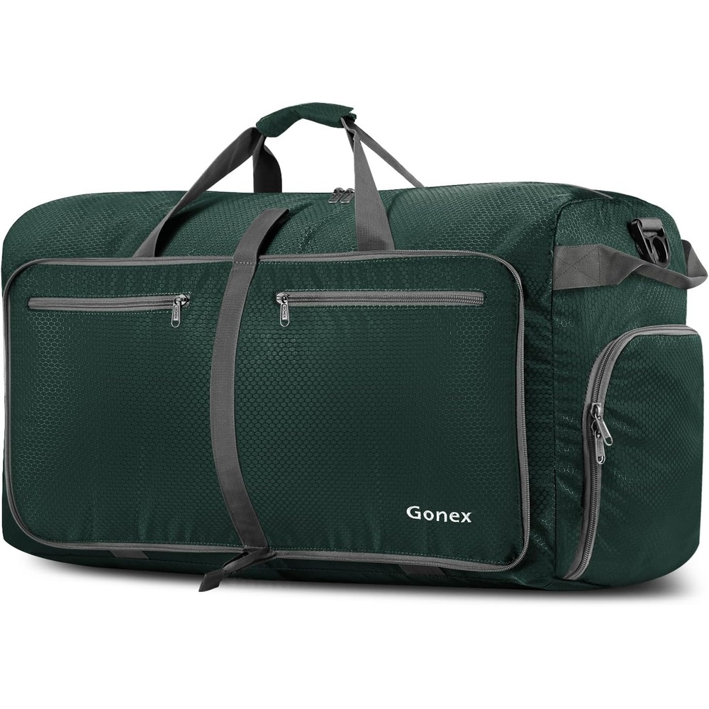 image:imageGonex Large Foldable Travel Duffle Bag with Shoes Compartment Packable Lightweight Water Repellent Duffel Bag for Camping Gym Weekender BagBlackish Green