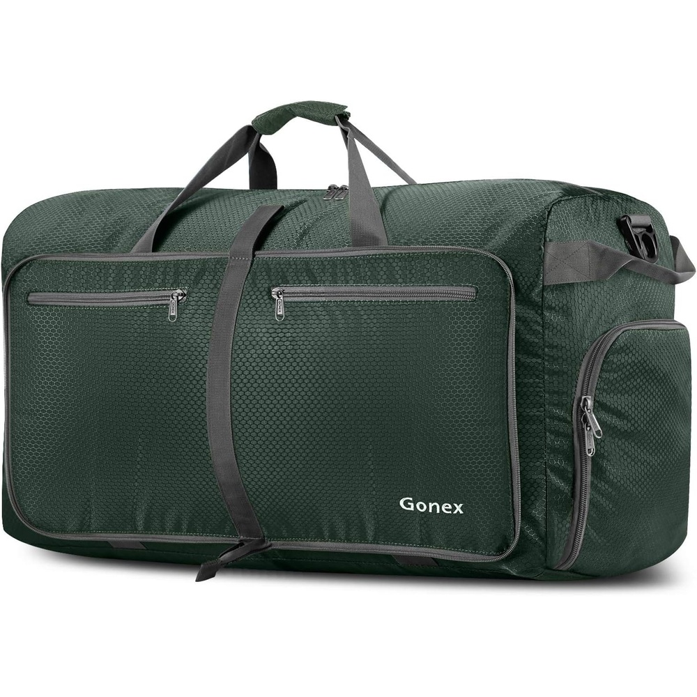 image:imageGonex Large Foldable Travel Duffle Bag with Shoes Compartment Packable Lightweight Water Repellent Duffel Bag for Camping Gym Weekender BagDark Green
