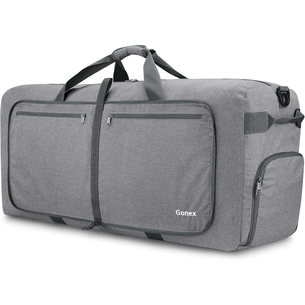 image:imageGonex Large Foldable Travel Duffle Bag with Shoes Compartment Packable Lightweight Water Repellent Duffel Bag for Camping Gym Weekender BagLight Grey