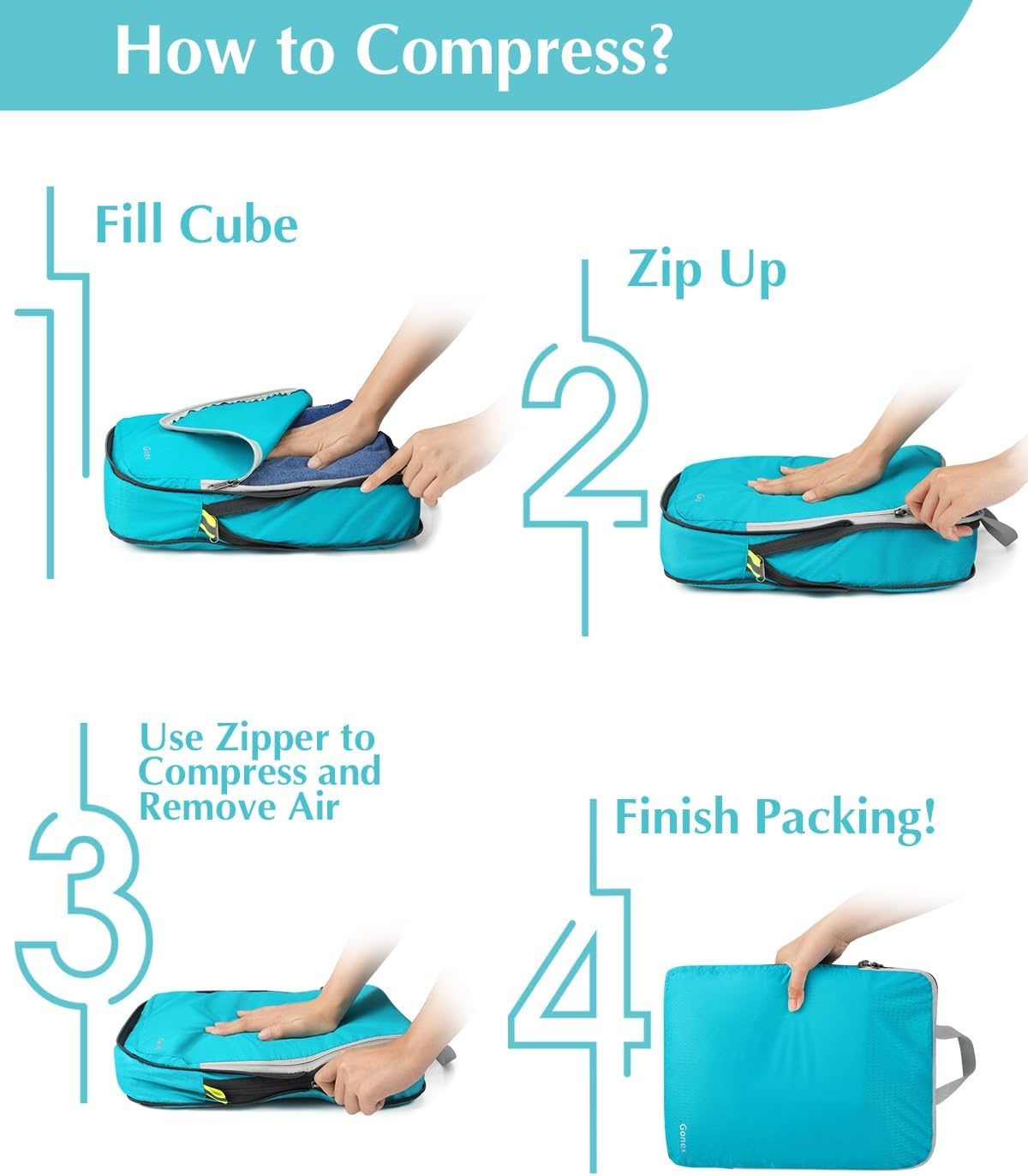 image:imageGonex 10 Set Compression Packing Cubes Expandable Storage Travel Bags for Suitcase Luggage Organizers with Hanging Toiletry Bag Laundry Bag Shoe Bag Accessories Bag Blue5Blue