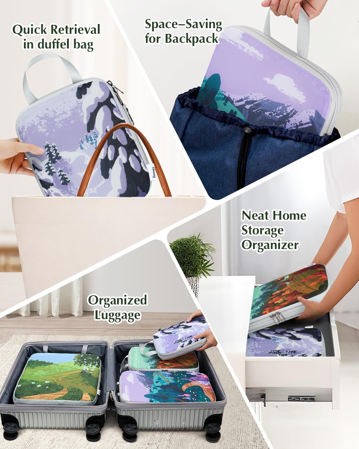 image:imageGonex Compression Packing Cubes 10pcs Expandable Storage Travel Luggage Bags Organizers with Hanging Toiletry Bag Laundry Bag Shoe Bag Accessories Bag Travel Cubes for Suitcase Carry On FlowersSeasons
