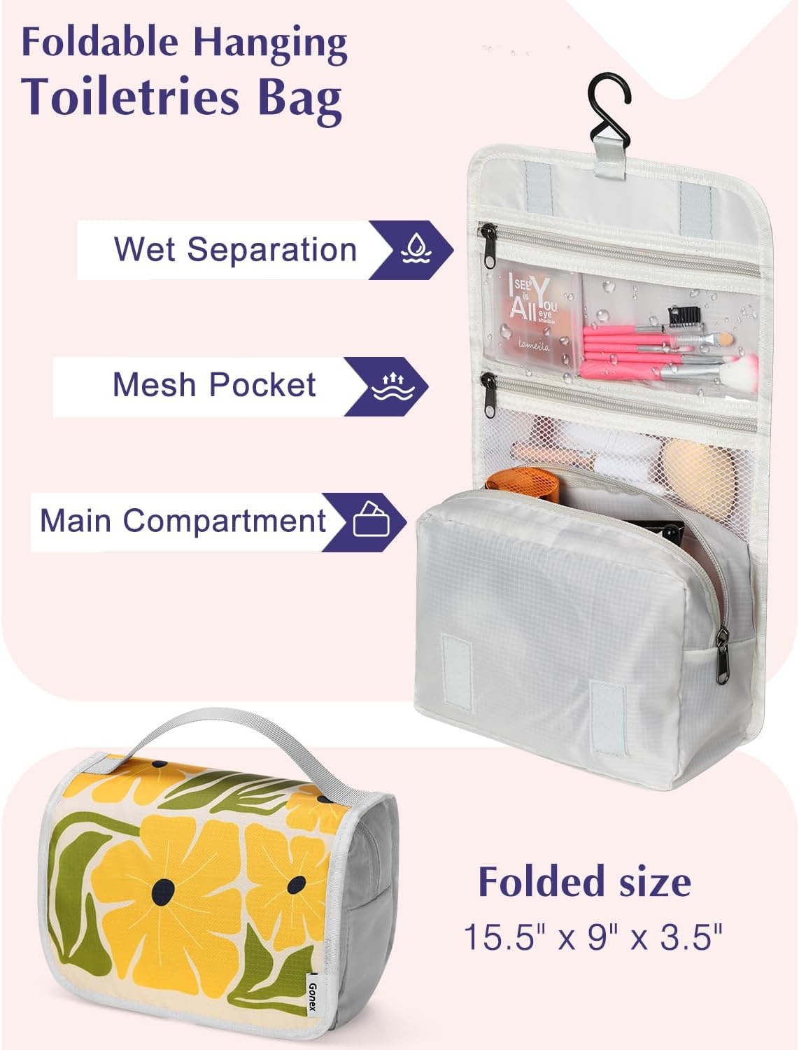 image:imageGonex Compression Packing Cubes 10pcs Expandable Storage Travel Luggage Bags Organizers with Hanging Toiletry Bag Laundry Bag Shoe Bag Accessories Bag Travel Cubes for Suitcase Carry On Flowers10Flowers