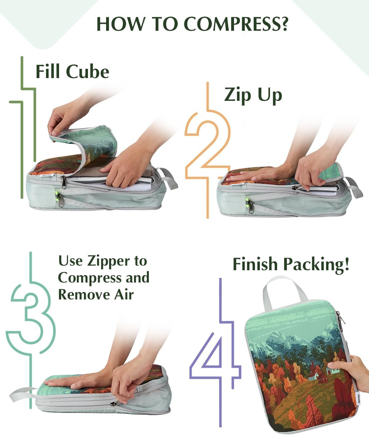 image:imageGonex Compression Packing Cubes 10pcs Expandable Storage Travel Luggage Bags Organizers with Hanging Toiletry Bag Laundry Bag Shoe Bag Accessories Bag Travel Cubes for Suitcase Carry On FlowersSeasons