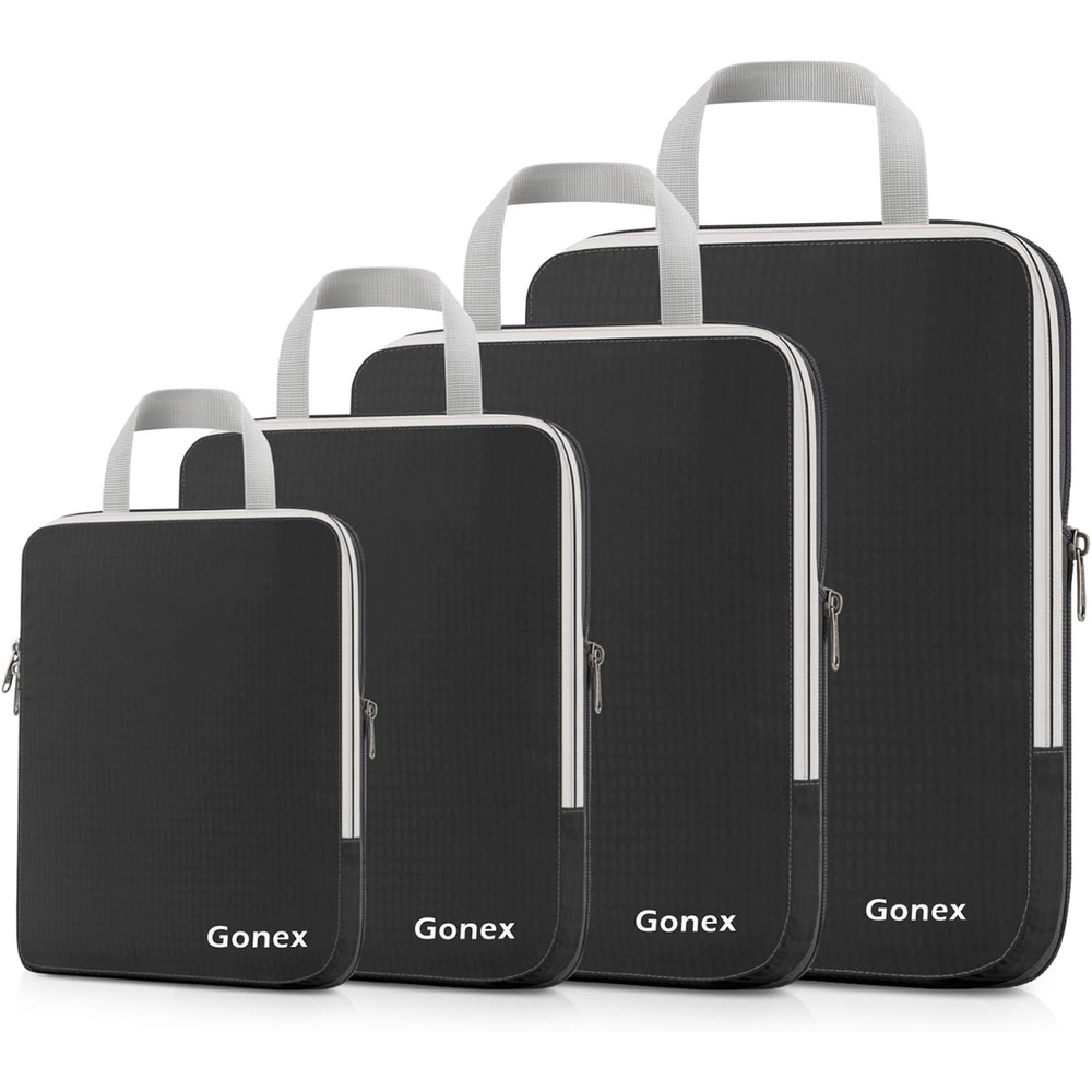 image:imageGonex 10 Set Compression Packing Cubes Expandable Storage Travel Bags for Suitcase Luggage Organizers with Hanging Toiletry Bag Laundry Bag Shoe Bag Accessories Bag Blue4Black