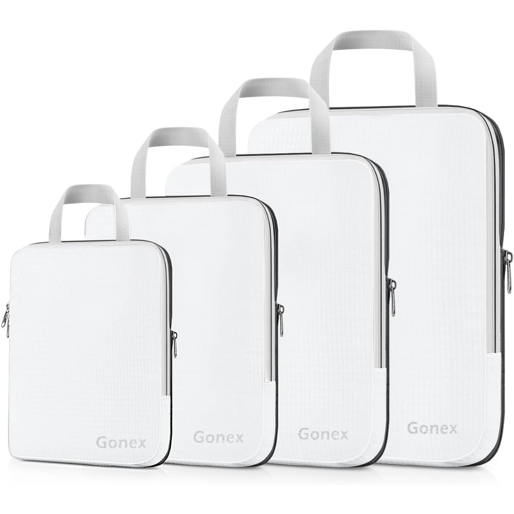 image:imageGonex 10 Set Compression Packing Cubes Expandable Storage Travel Bags for Suitcase Luggage Organizers with Hanging Toiletry Bag Laundry Bag Shoe Bag Accessories Bag Blue4White
