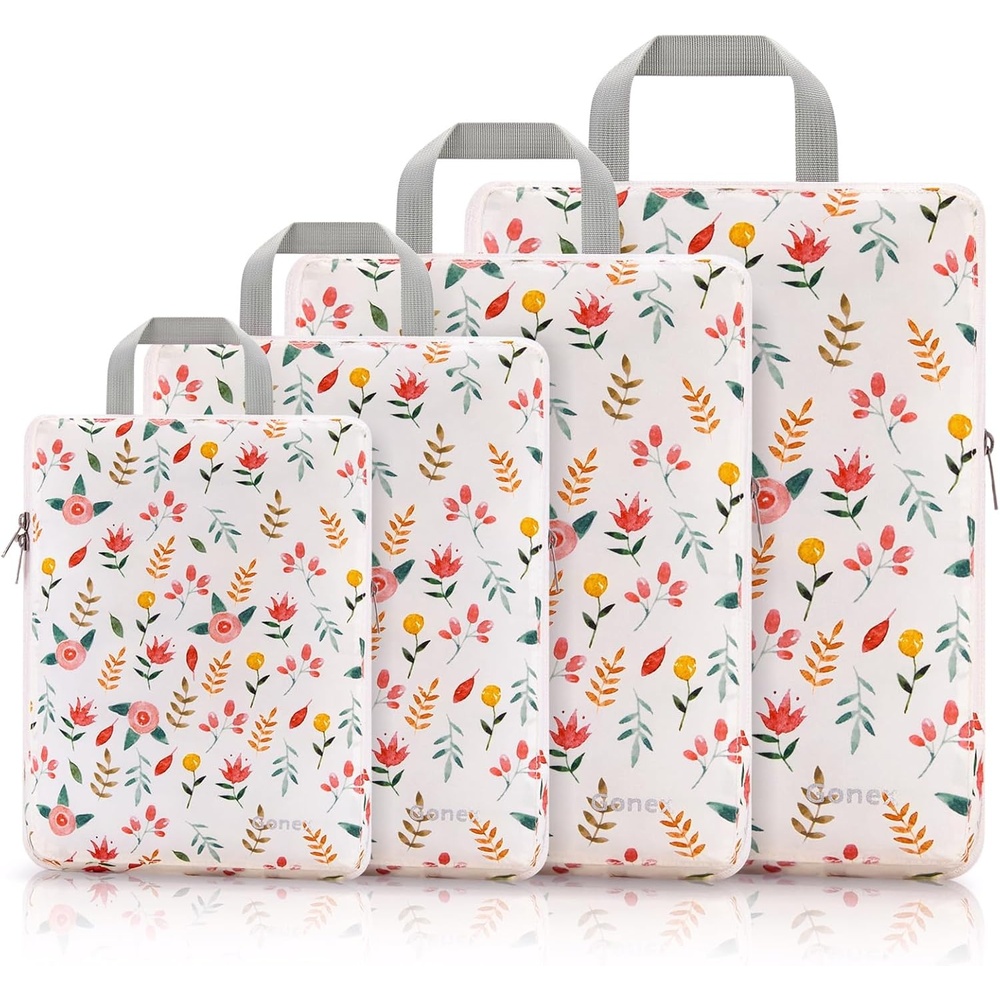 image:imageGonex 10 Set Compression Packing Cubes Expandable Storage Travel Bags for Suitcase Luggage Organizers with Hanging Toiletry Bag Laundry Bag Shoe Bag Accessories Bag Blue4Floral Pink