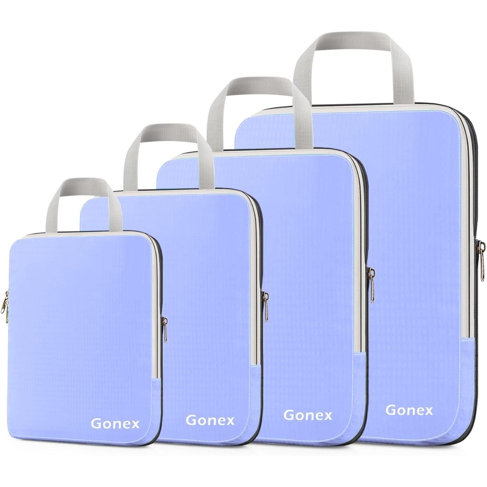 image:imageGonex 10 Set Compression Packing Cubes Expandable Storage Travel Bags for Suitcase Luggage Organizers with Hanging Toiletry Bag Laundry Bag Shoe Bag Accessories Bag Blue4Periwinkle