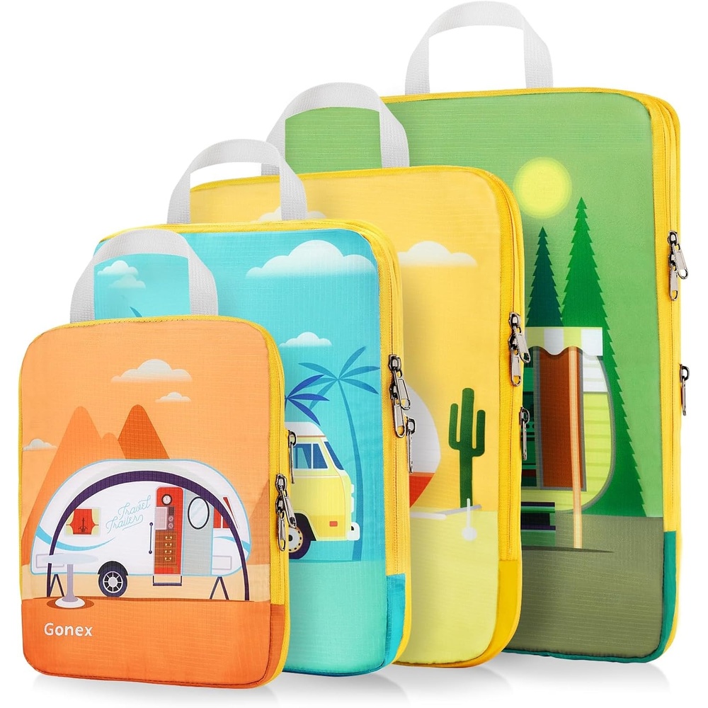 image:imageGonex Compression Packing Cubes 10pcs Expandable Storage Travel Luggage Bags Organizers with Hanging Toiletry Bag Laundry Bag Shoe Bag Accessories Bag Travel Cubes for Suitcase Carry On FlowersRV
