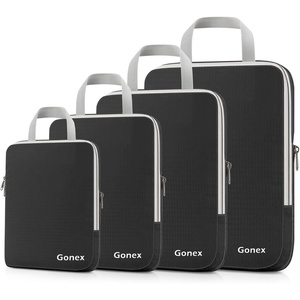 Gonex 10 Set Compression Packing Cubes, Expandable Storage Travel Bags for Suitcase, Luggage Organizers with Hanging Toiletry Bag Laundry Bag Shoe Bag Accessories Bag (Blue)(4-Black)