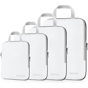 Gonex 10 Set Compression Packing Cubes, Expandable Storage Travel Bags for Suitcase, Luggage Organizers with Hanging Toiletry Bag Laundry Bag Shoe Bag Accessories Bag (Blue)(4-White)