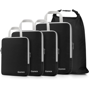 Gonex 10 Set Compression Packing Cubes, Expandable Storage Travel Bags for Suitcase, Luggage Organizers with Hanging Toiletry Bag Laundry Bag Shoe Bag Accessories Bag (Blue)(5-Black)