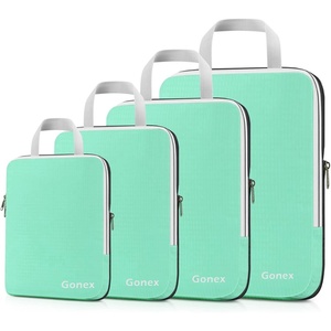 Gonex 10 Set Compression Packing Cubes, Expandable Storage Travel Bags for Suitcase, Luggage Organizers with Hanging Toiletry Bag Laundry Bag Shoe Bag Accessories Bag (Blue)(4-Mint Green)