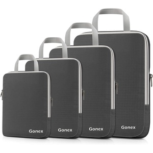 Gonex 10 Set Compression Packing Cubes, Expandable Storage Travel Bags for Suitcase, Luggage Organizers with Hanging Toiletry Bag Laundry Bag Shoe Bag Accessories Bag (Blue)(4-Deep Gray)