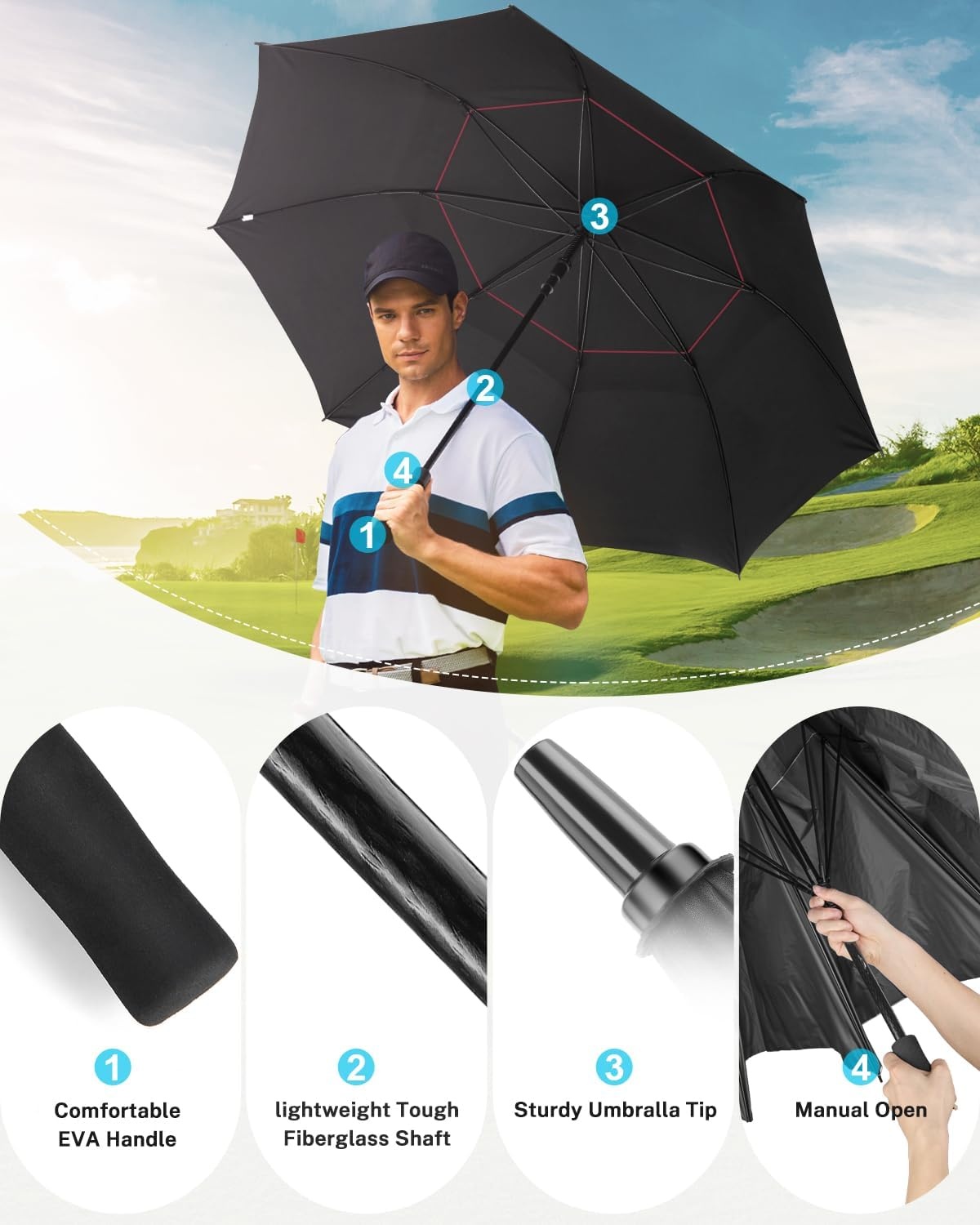 image:imageGonex 5462687280 Inch Extra Large Golf Umbrella Automatic Open Travel Rain Umbrella with Windproof Water Resistant Double Canopy Oversize Vented Umbrellas for 23 Men and UV Protection Multiple ColorsWine Black UV Coating