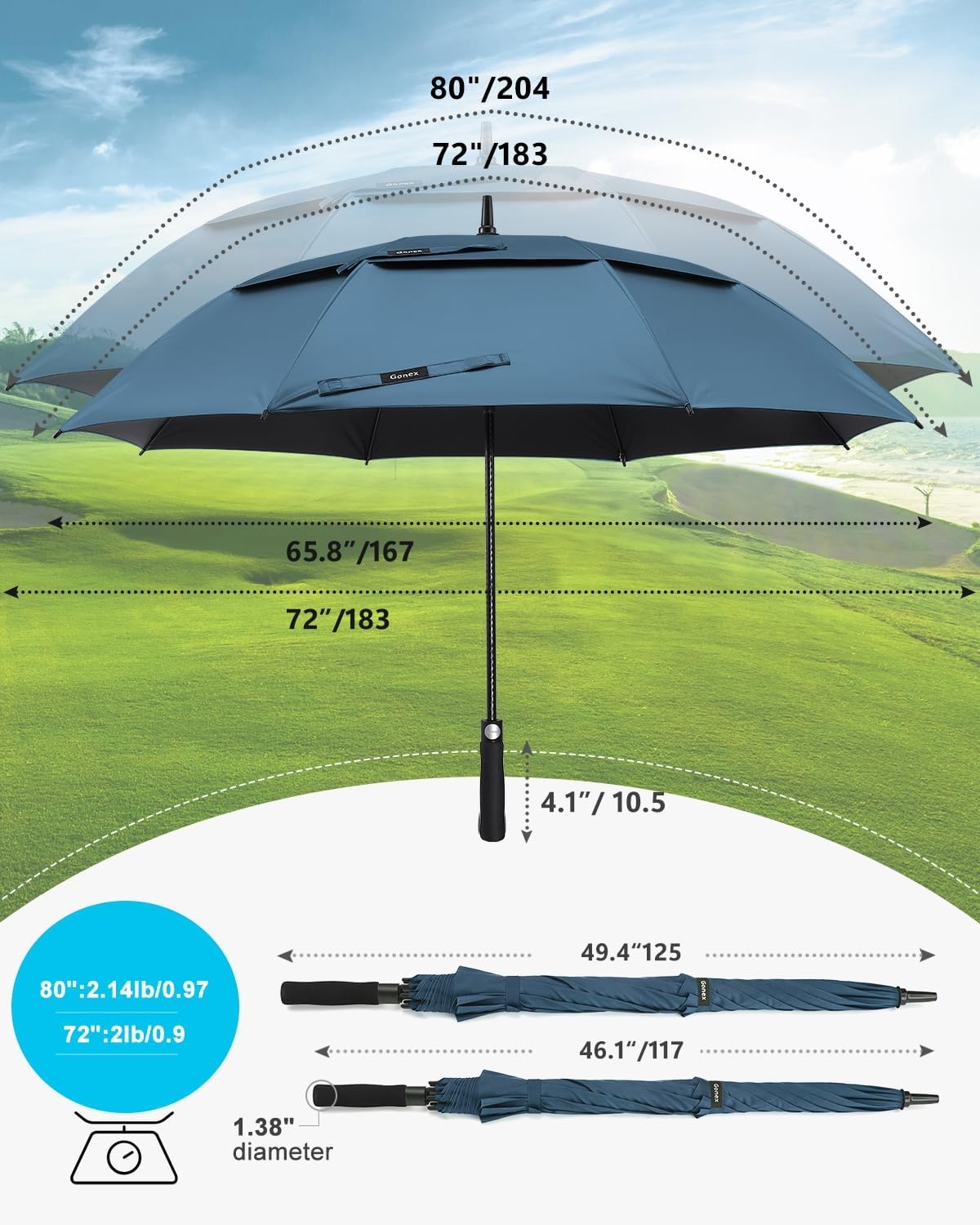 image:imageGonex 5462687280 Inch Extra Large Golf Umbrella Automatic Open Travel Rain Umbrella with Windproof Water Resistant Double Canopy Oversize Vented Umbrellas for 23 Men and UV Protection Multiple ColorsNavy Blue Black UV Coating