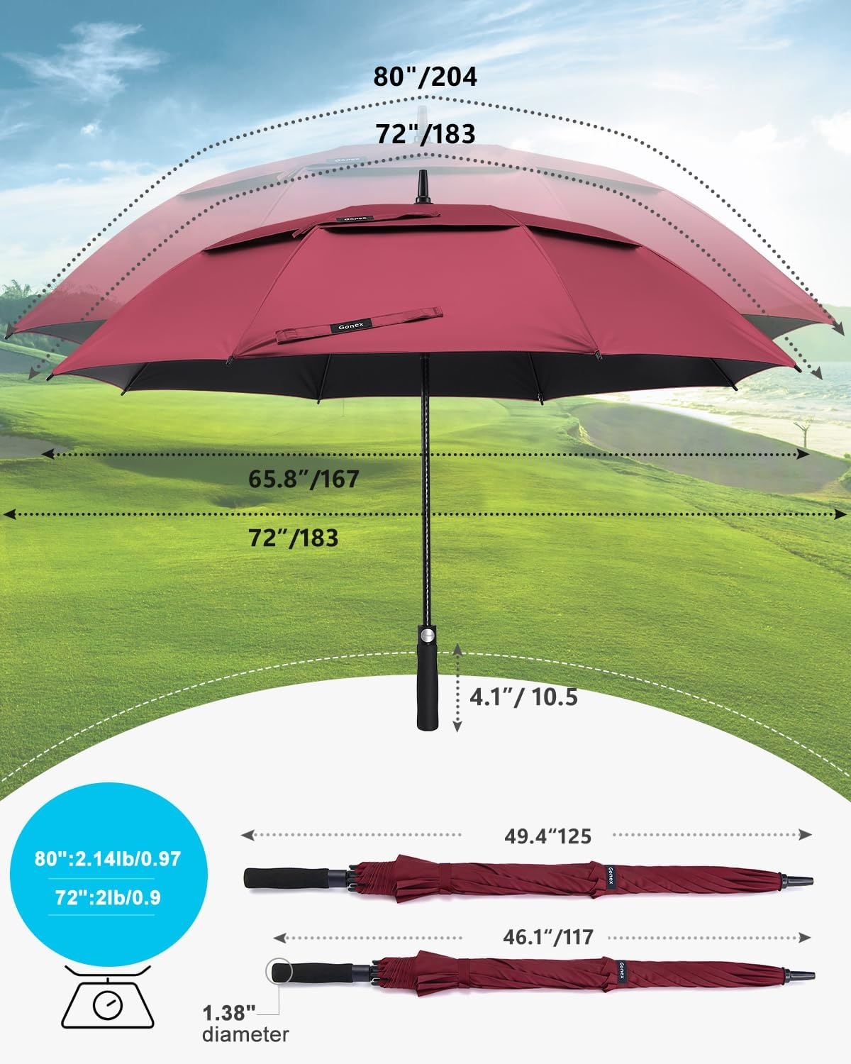 image:imageGonex 5462687280 Inch Extra Large Golf Umbrella Automatic Open Travel Rain Umbrella with Windproof Water Resistant Double Canopy Oversize Vented Umbrellas for 23 Men and UV Protection Multiple ColorsWine Black UV Coating