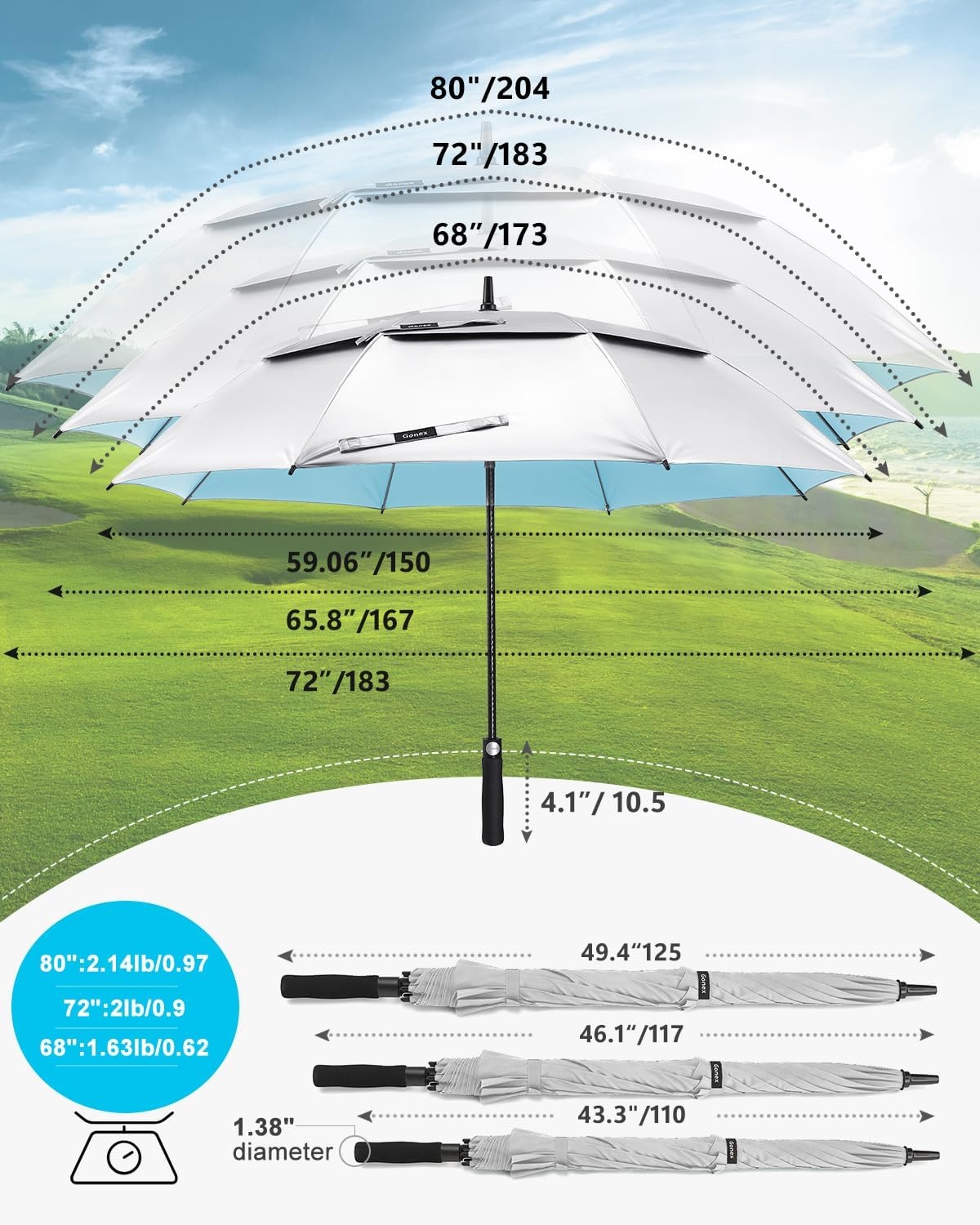 image:imageGonex 5462687280 Inch Extra Large Golf Umbrella Automatic Open Travel Rain Umbrella with Windproof Water Resistant Double Canopy Oversize Vented Umbrellas for 23 Men and UV Protection Multiple ColorsSilverLake Blue