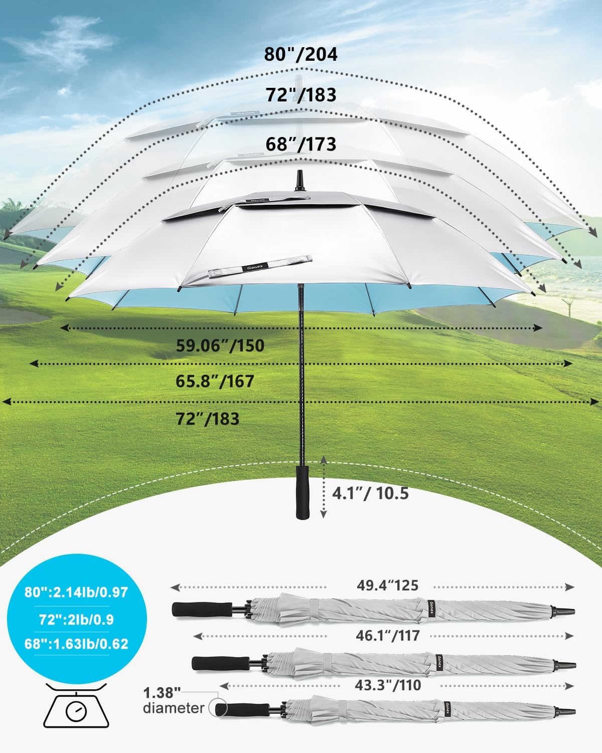 image:imageGonex 5462687280 Inch Extra Large Golf Umbrella Automatic Open Travel Rain Umbrella with Windproof Water Resistant Double Canopy Oversize Vented Umbrellas for 23 Men and UV Protection Multiple ColorsSilverLake Blue