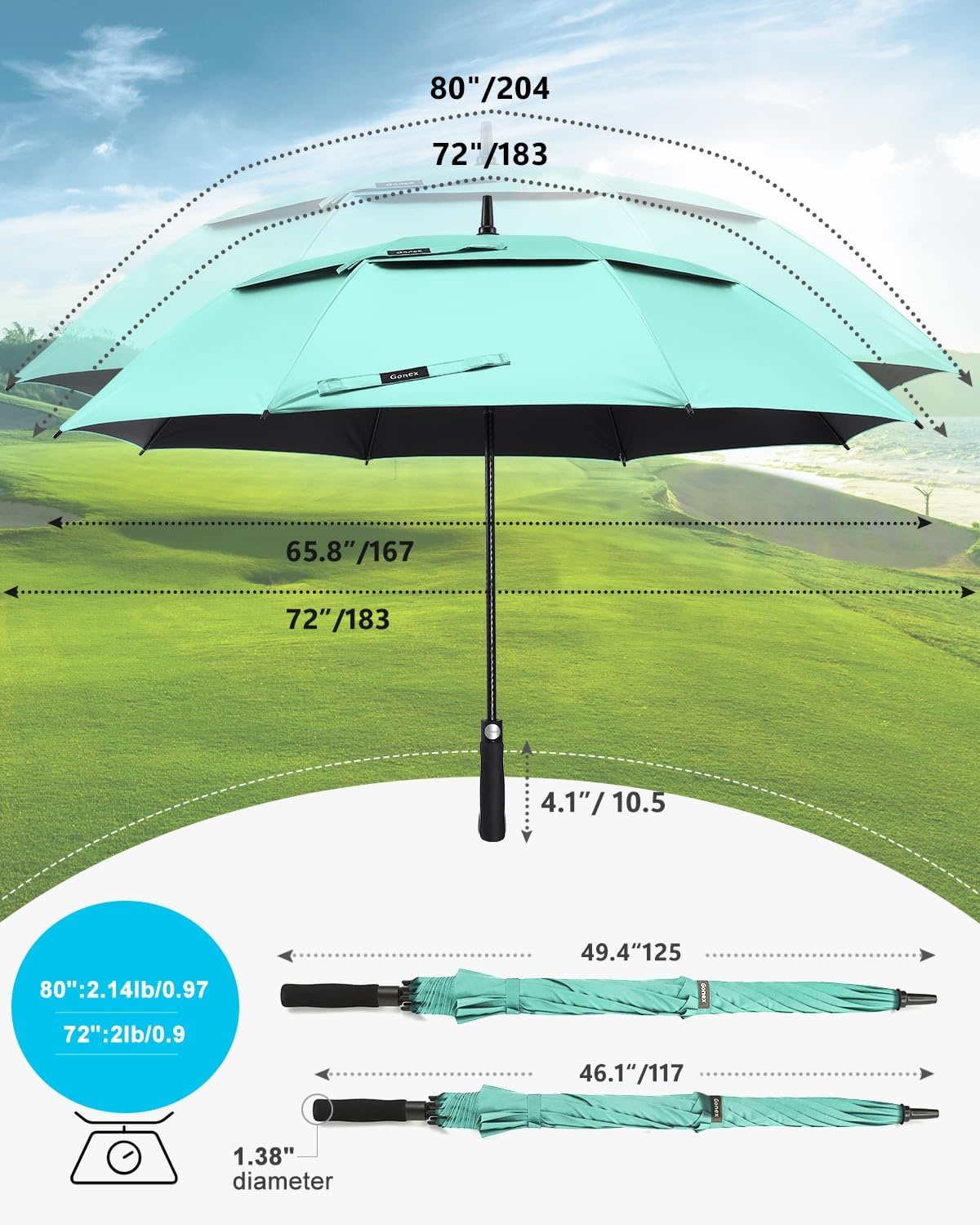 image:imageGonex 5462687280 Inch Extra Large Golf Umbrella Automatic Open Travel Rain Umbrella with Windproof Water Resistant Double Canopy Oversize Vented Umbrellas for 23 Men and UV Protection Multiple ColorsMint Green Black UV Coating