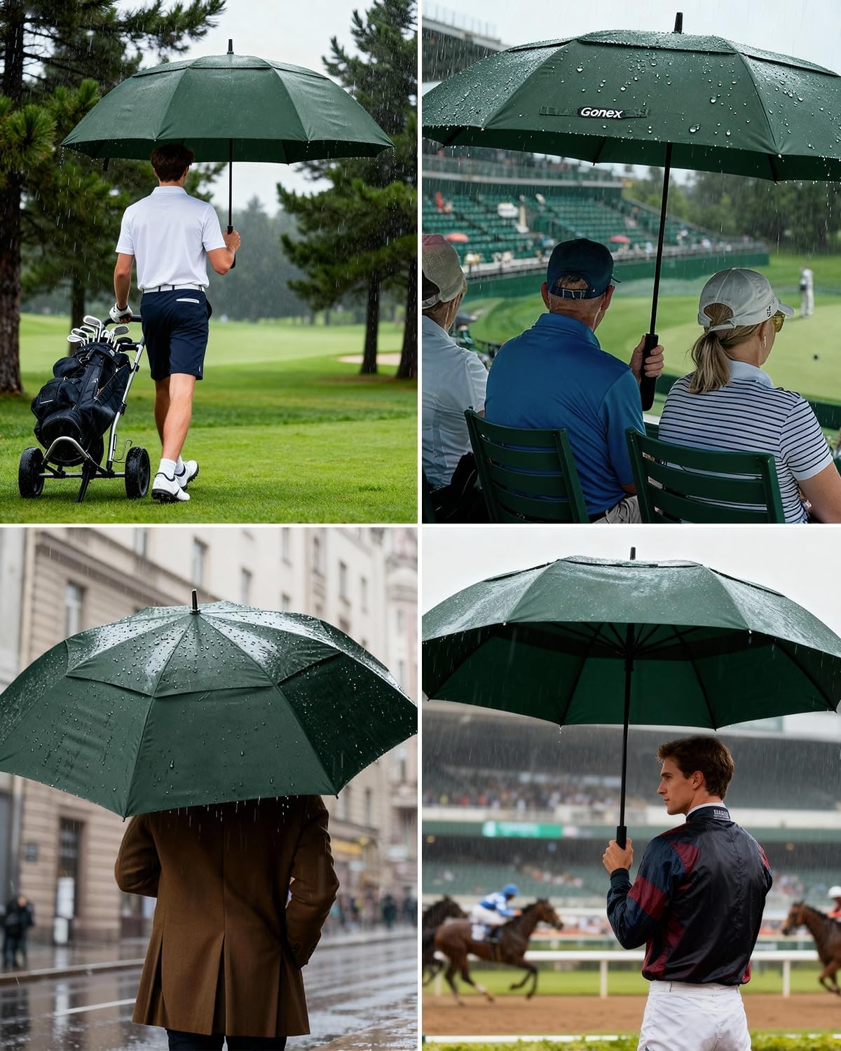 image:imageGonex Windproof Doubleribs Golf Umbrella 6872 inch Auto Open Strong 2x8 Ribs Extra Large Double Vented Canopy Waterproof Rain Umbrella with Comfortable Handle Oversized Sun Umbrella for 24 MenWomen and UV ProtectionDark Green