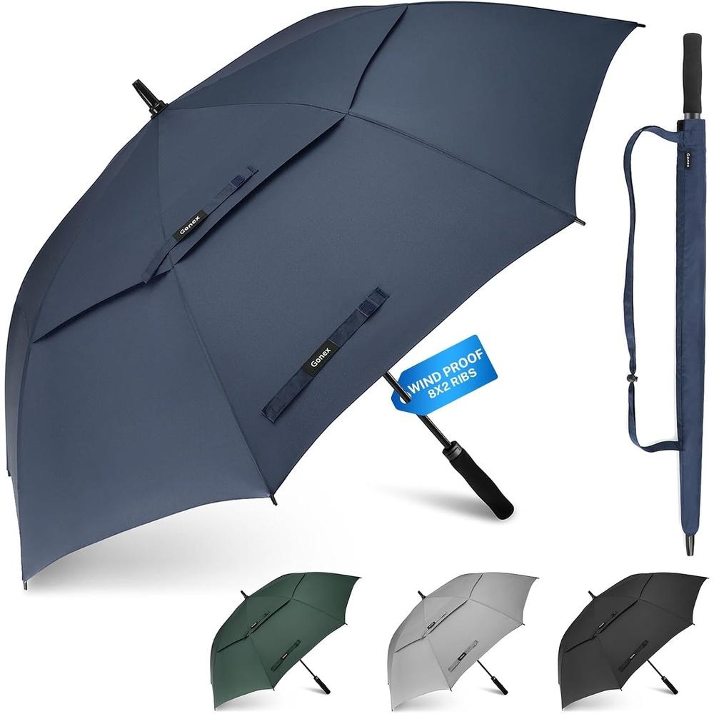 image:imageGonex Windproof Doubleribs Golf Umbrella 6872 inch Auto Open Strong 2x8 Ribs Extra Large Double Vented Canopy Waterproof Rain Umbrella with Comfortable Handle Oversized Sun Umbrella for 24 MenWomen and UV ProtectionNavy Blue