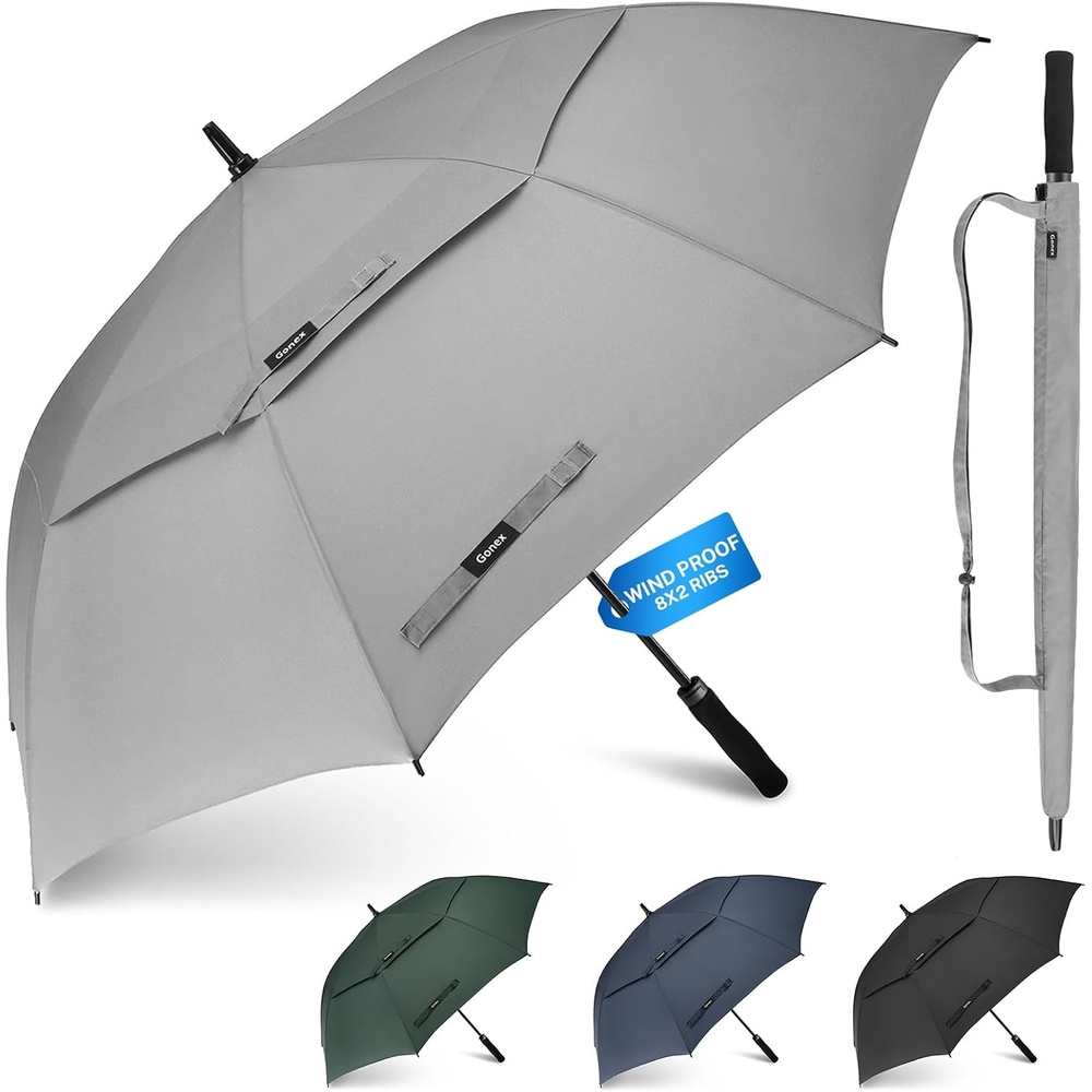 image:imageGonex Windproof Doubleribs Golf Umbrella 6872 inch Auto Open Strong 2x8 Ribs Extra Large Double Vented Canopy Waterproof Rain Umbrella with Comfortable Handle Oversized Sun Umbrella for 24 MenWomen and UV ProtectionGrey